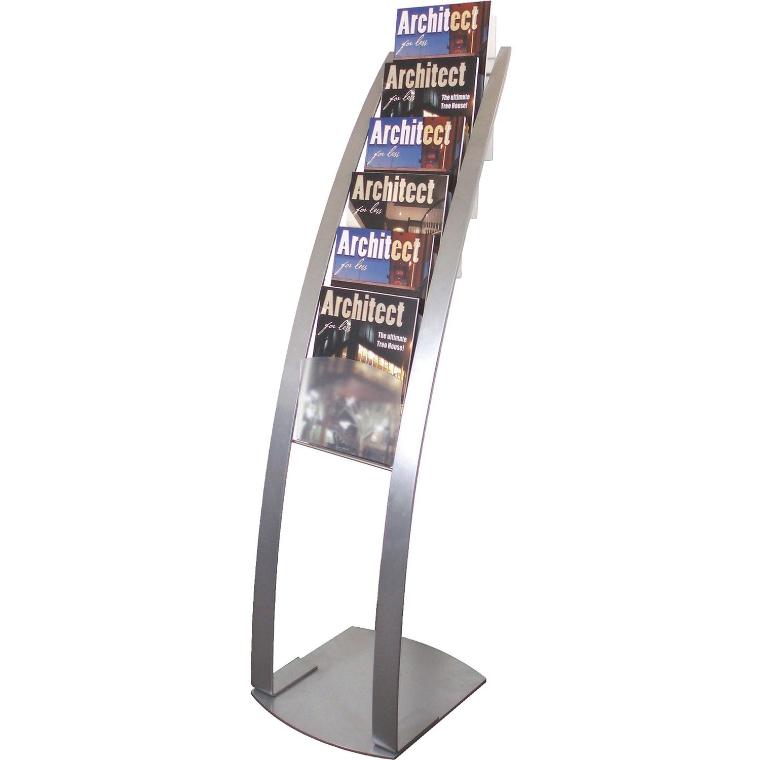 Contemporary Floor Display 6 Compartment(s), Compartment Size 1.45", 49" Height x 13" Width x 16.5" Depth, Floor, Silver, Metal, 1 Each