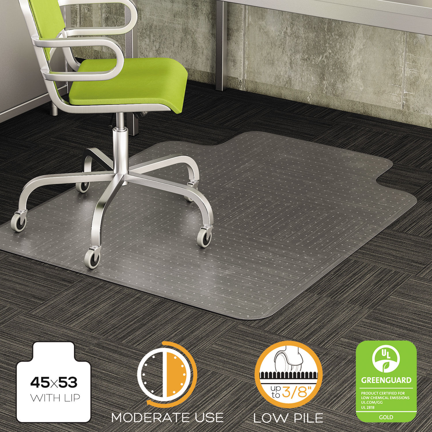 DuraMat Moderate Use Chair Mat for Low Pile Carpet 45 x 53, Wide Lipped, Clear