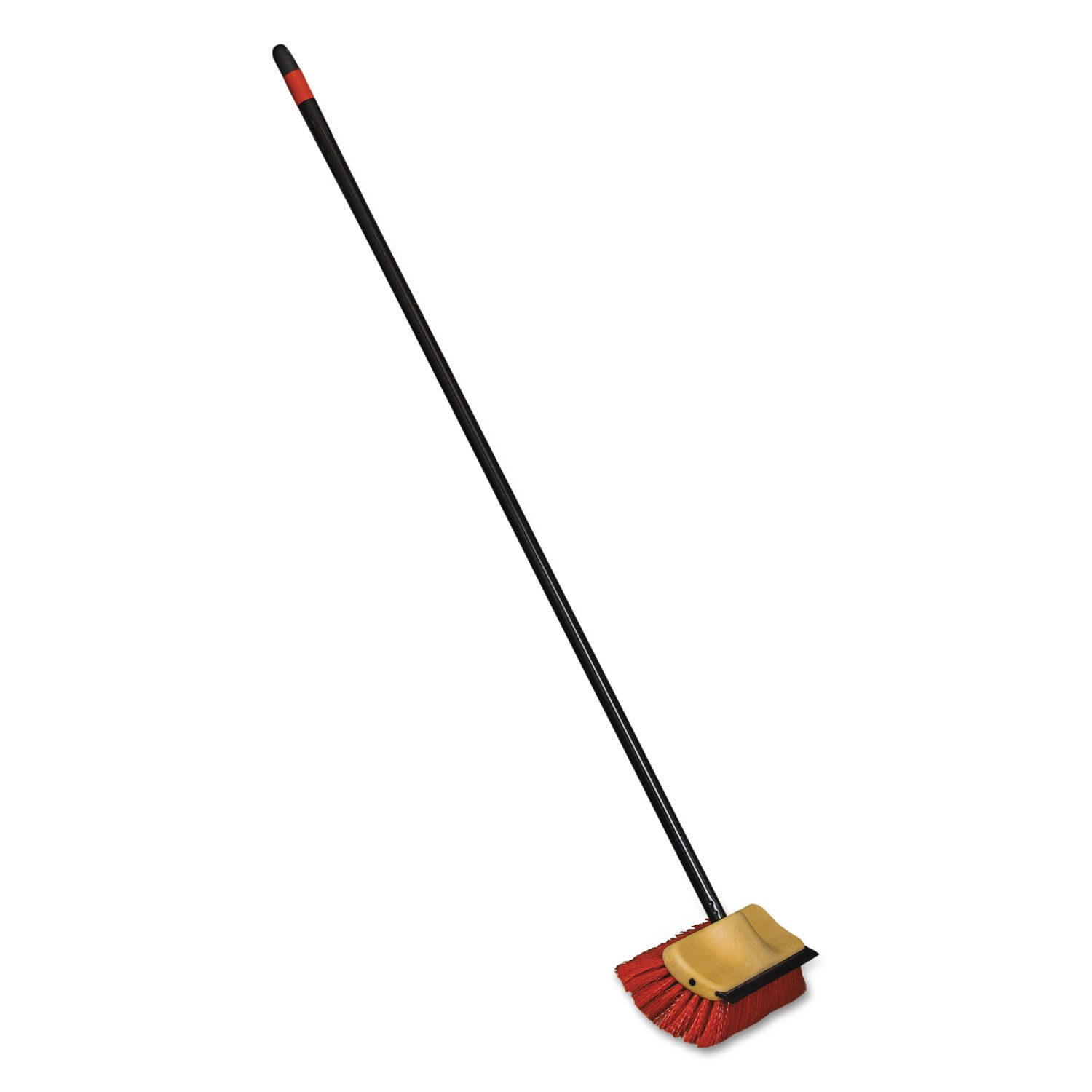 Bi-Level Floor Scrub Brush Red Polypropylene Bristles, 10" Brush, 54" Black Metal Handle, 6/Carton