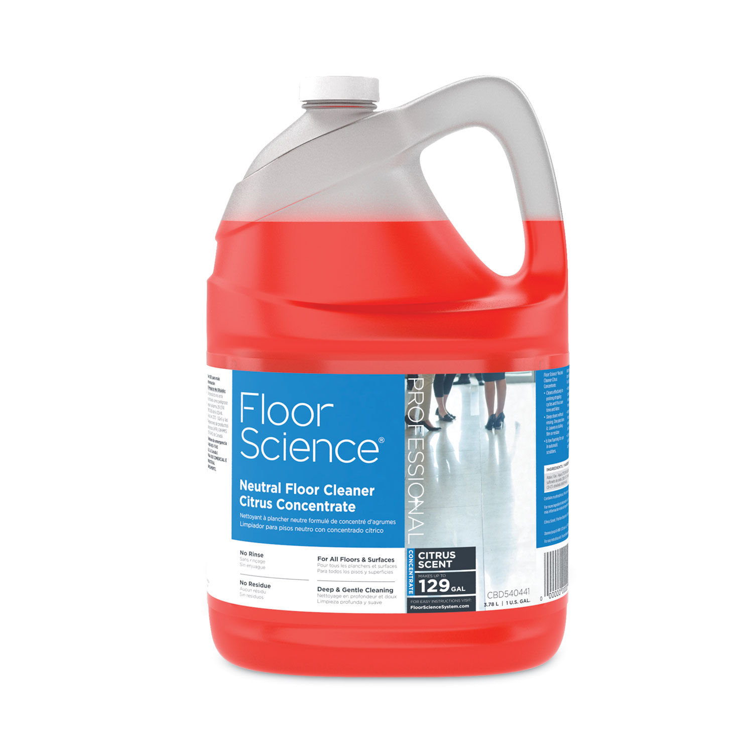 Floor Science Neutral Floor Cleaner Concentrate Citrus Scent, 1 gal, 4/Carton