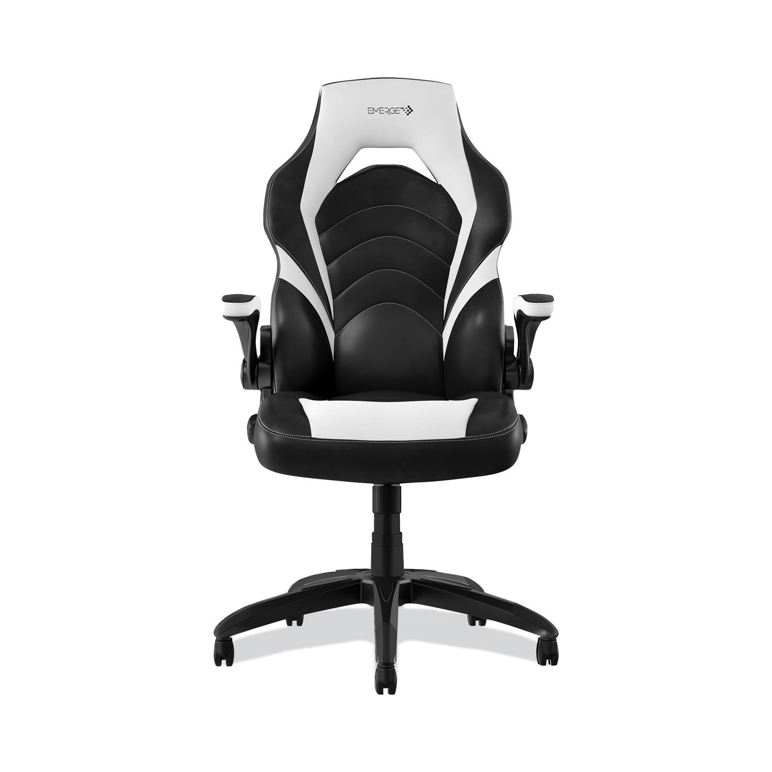 Vortex Bonded Leather Gaming Chair Supports Up to 301 lbs, 17.9" to 21.6" Seat Height, White/Black Back, Black Base