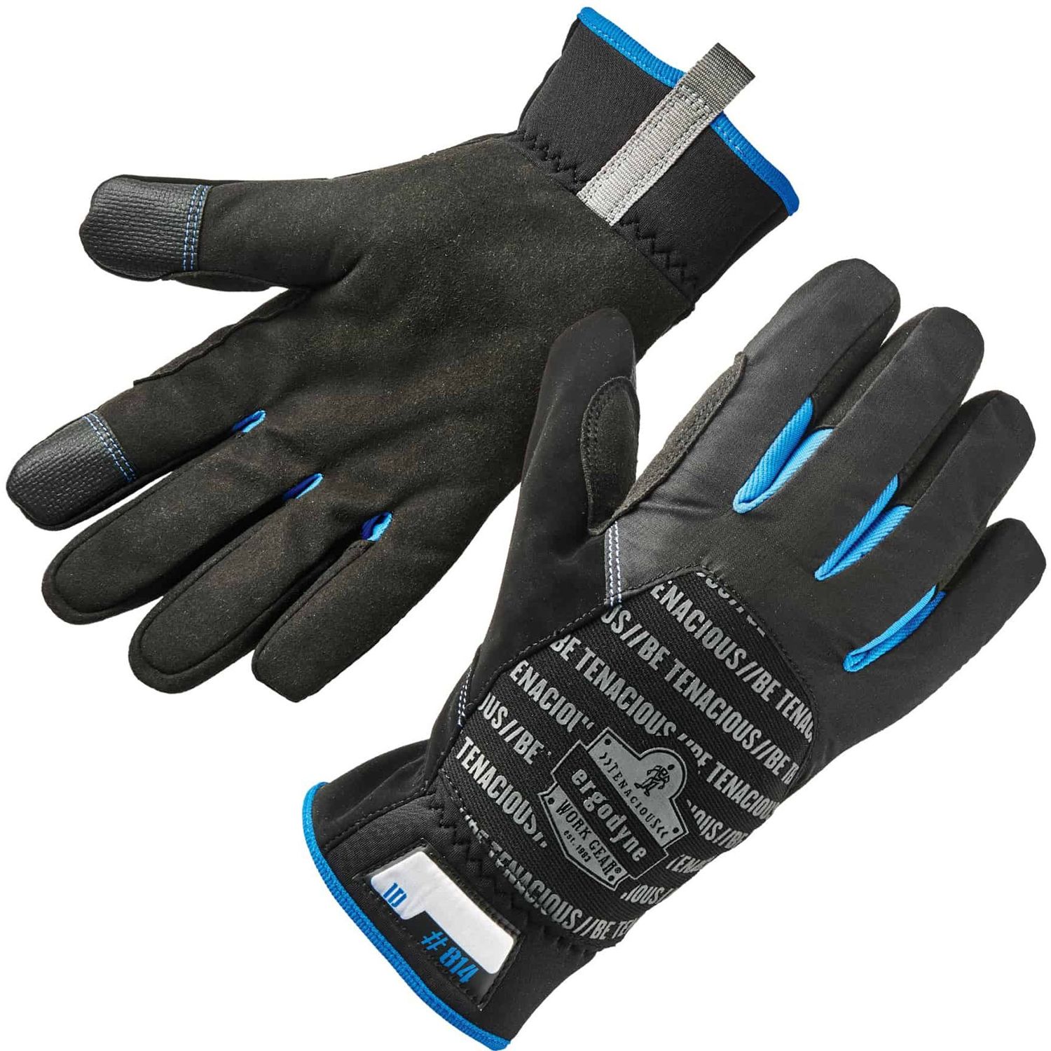 814 Thermal Utility Gloves Thermal Protection, Large Size, Synthetic Leather Palm, Black