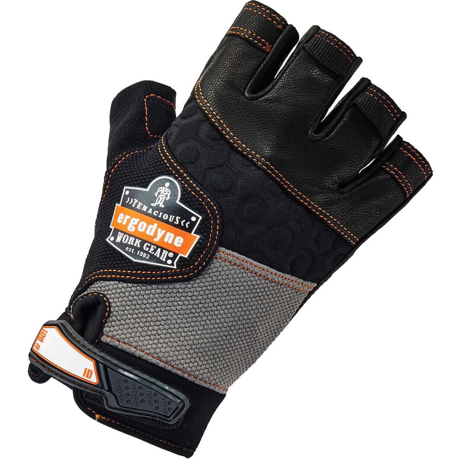 901 Half-Finger Leather Impact Gloves Small Size, Neoprene Knuckle Pad, Leather Palm, Foam Palm Pad, Spandex, Black