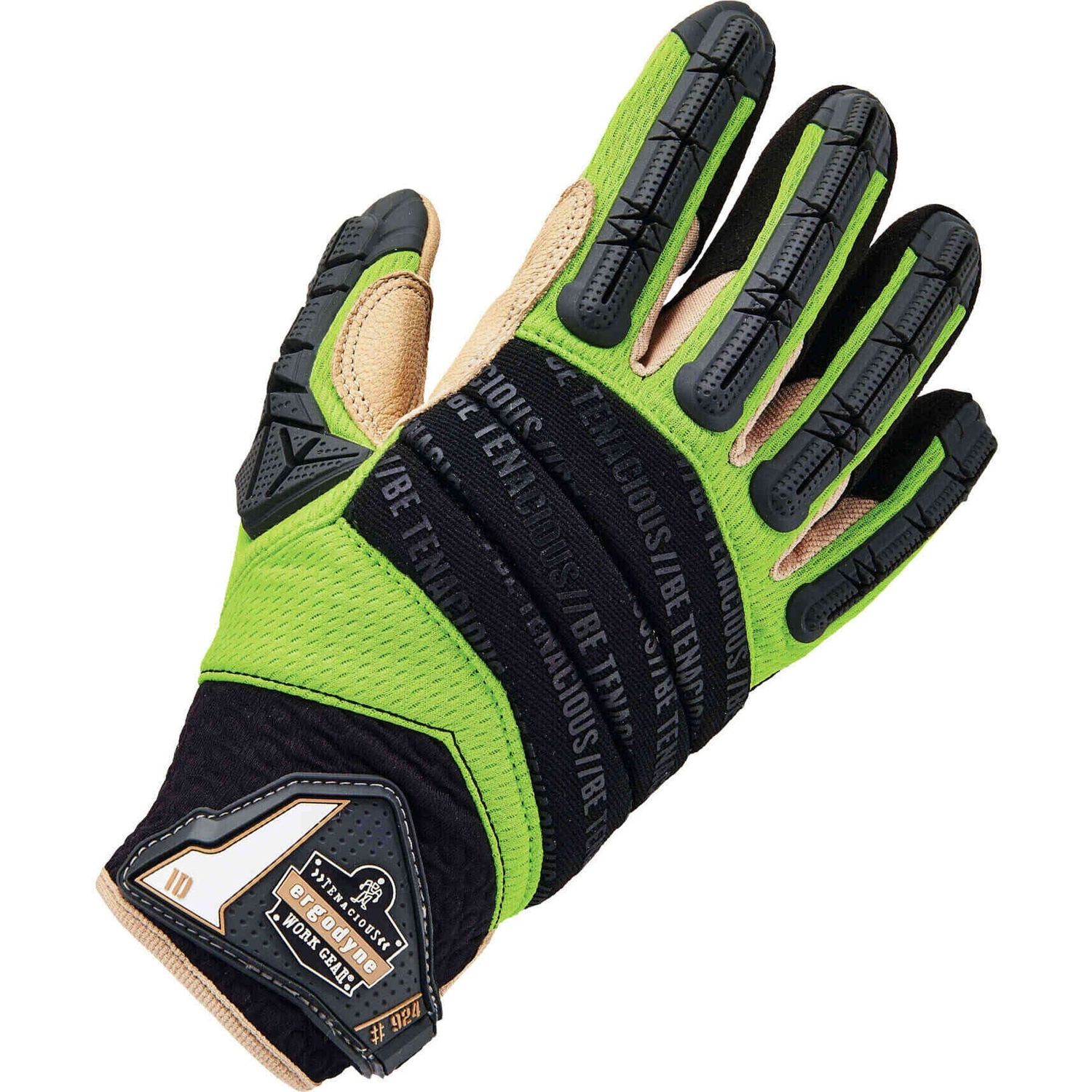 924LTR Leather-Reinforced Hybrid DIR Gloves XXL Size, Neoprene Cuff, Foam Knuckle Pad, Thermoplastic Rubber (TPR) Finger, Mesh, Leather, Lime
