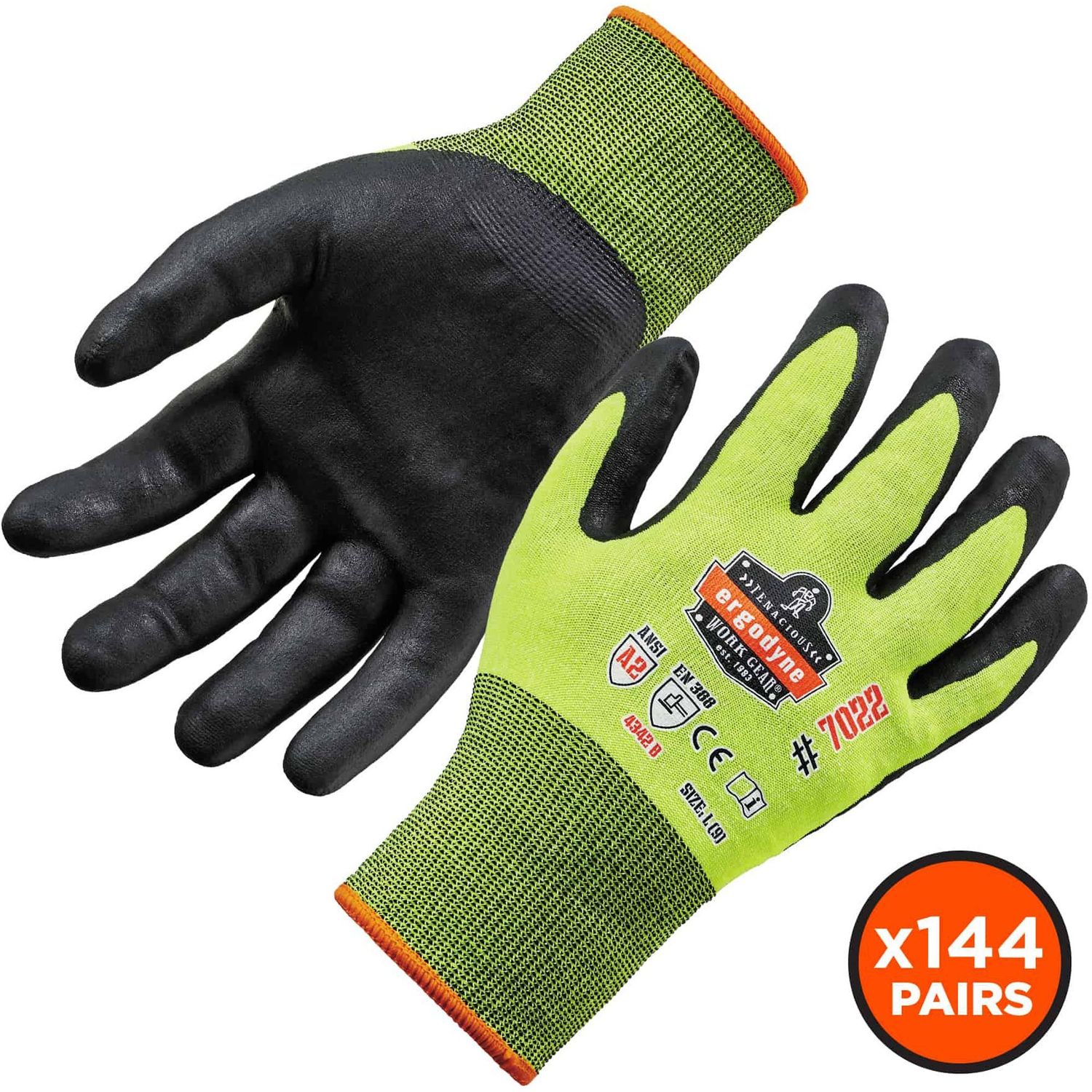 7022-CASE Nitrile-Coated Cut-Resistant Gloves Nitrile Coating, Large Size, Lime