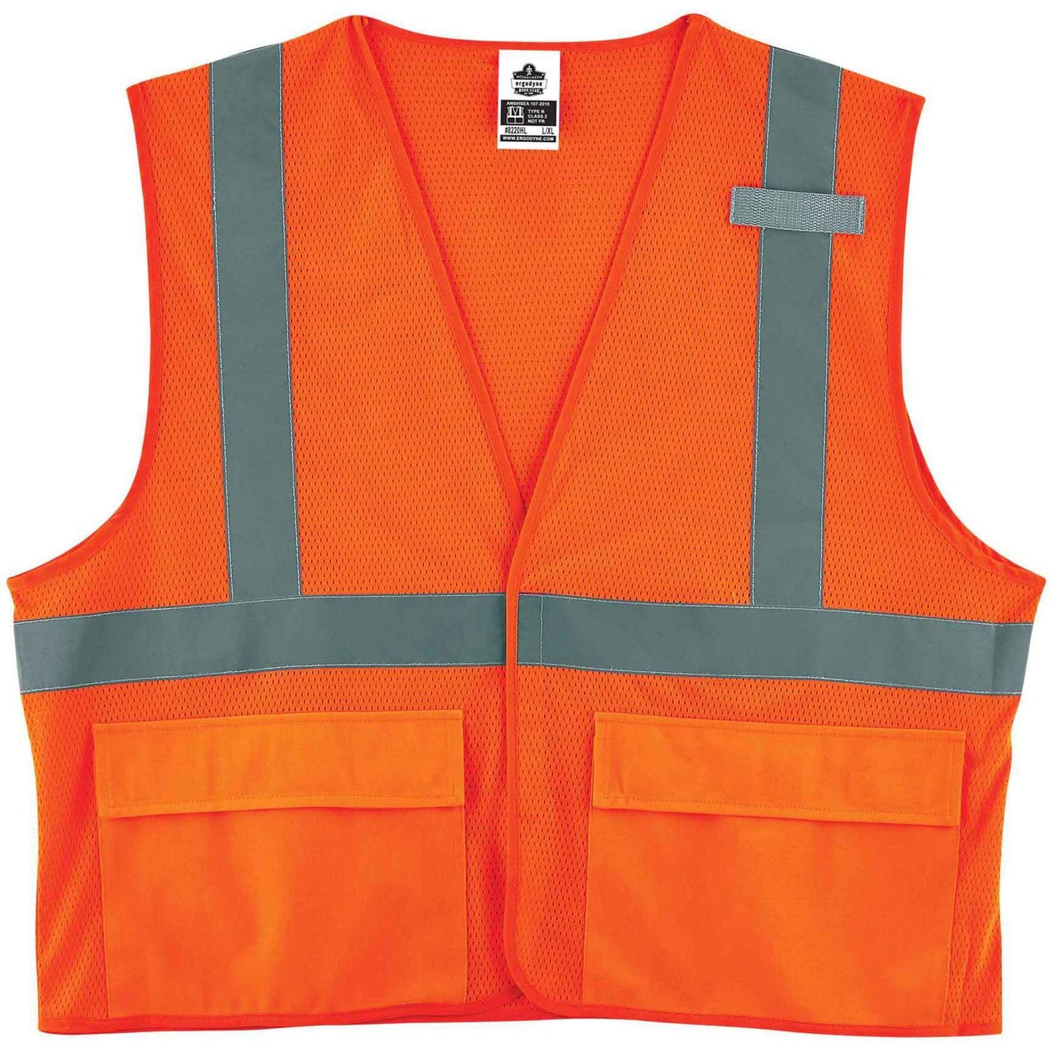 8220HL Type R Class 2 Standard Mesh Vest Pocket, Mic Tab, Reflective, 2-Xtra Large/3-Xtra Large Size, Hook & Loop Closure, Mesh Fabric, Polyester Mesh, Orange, 1 Each