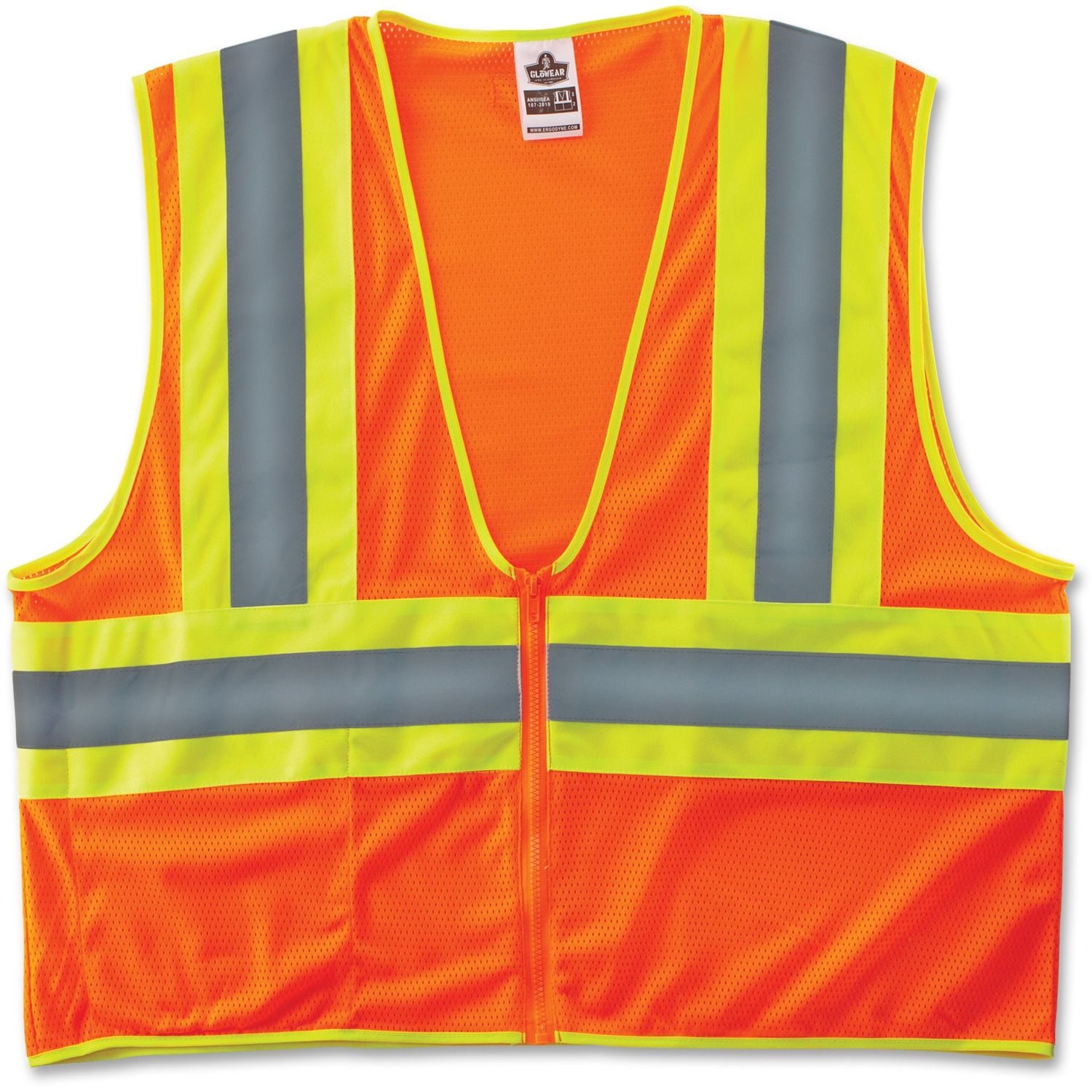 Class 2 Two-tone Orange Vest Reflective, Machine Washable, Lightweight, Pocket, Zipper Closure, Small/Medium Size, Polyester Mesh, Orange, 1 / Each