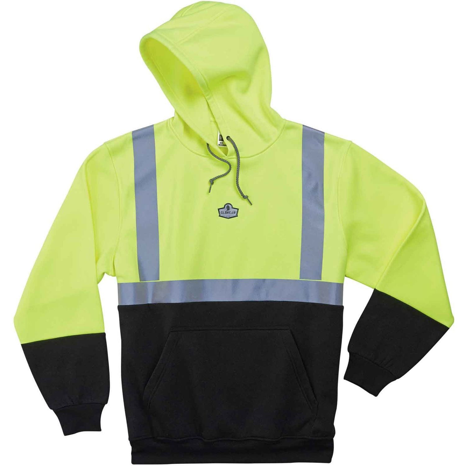 8293 Type R Class 2 Front Hooded Sweatshirt Large (L) Size Hood Collar, Black, Lime, Polar Fleece