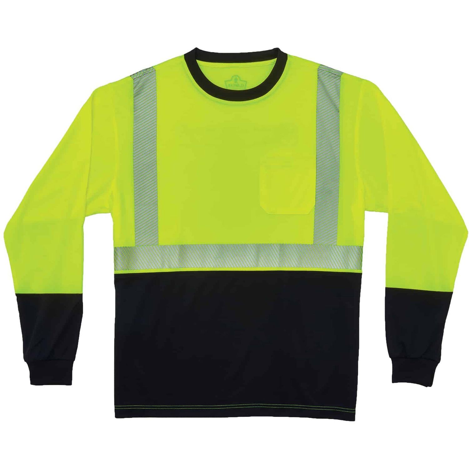 8281BK Type R Class 2 Front Long Sleeve T-Shirt 2XL Size, Polyester, Lime, Black