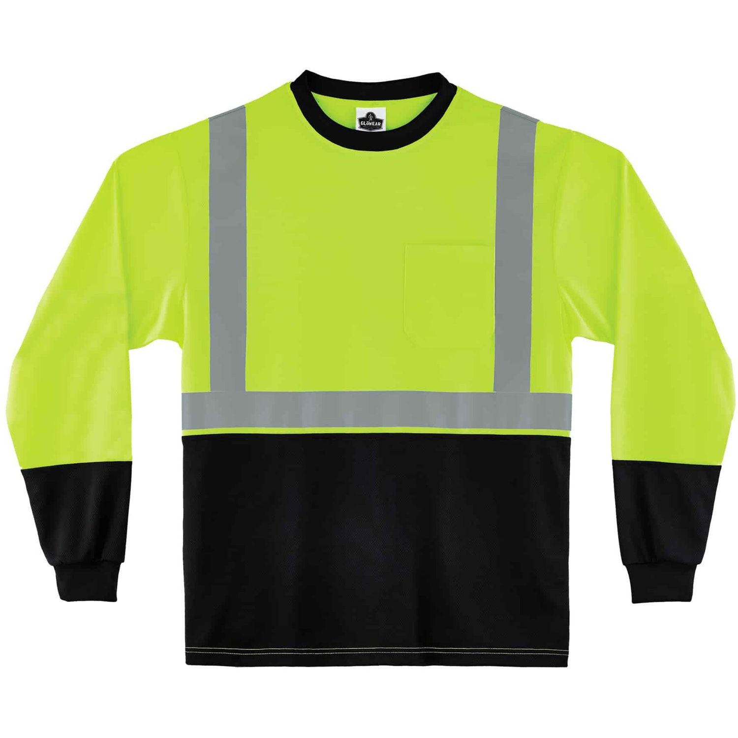 8281BK Type R Class 2 Front Long Sleeve T-Shirt Large Size, Polyester, Lime, Black