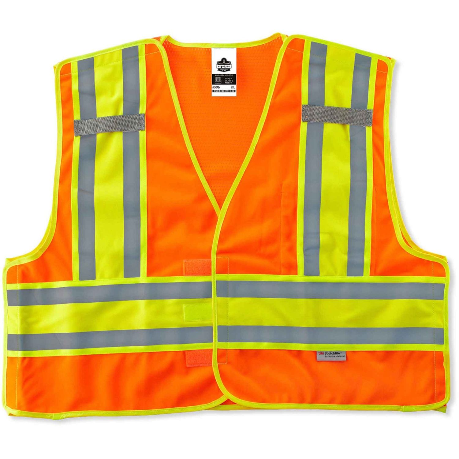 8245PSV Type P Class 2 Public Safety Vest Reflective, Pocket, Mic Tab, Two-tone, 4-Xtra Large/5-Xtra Large Size, Hook & Loop Closure, Mesh Back, Poly, Orange, 1 Piece