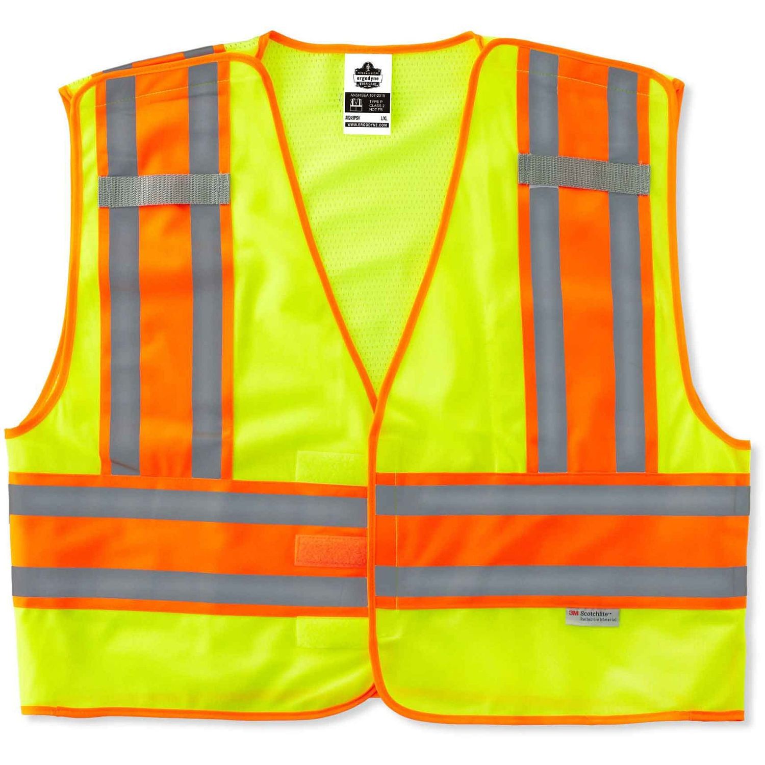 8245PSV Type P Class 2 Public Safety Vest Reflective, Pocket, Mic Tab, Two-tone, Large/Extra Large Size, Hook & Loop Closure, Mesh Back, Poly, Lime, 1 Piece