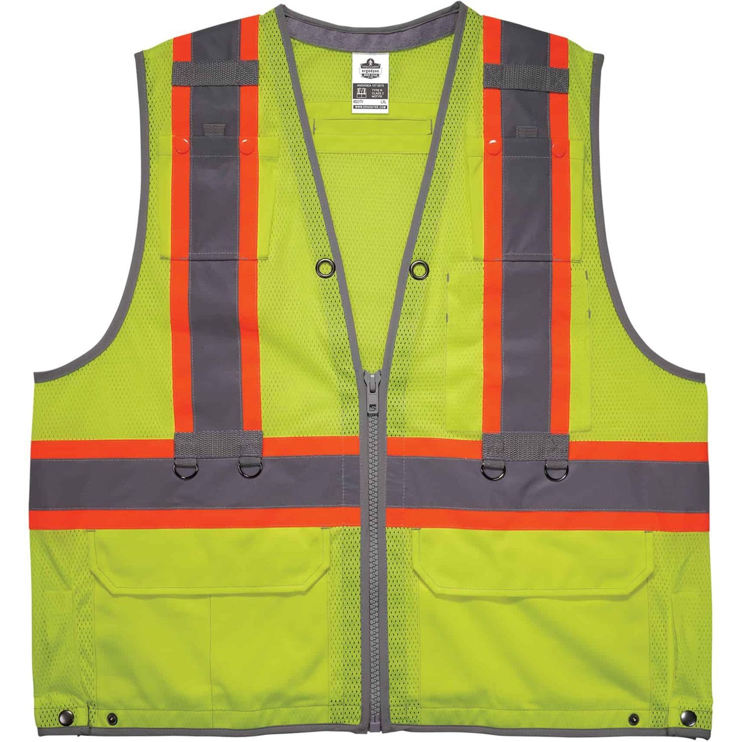 8231TV Hi-Vis Tool Tethering Safety Vest - Type R Class 2 Recommended for: Construction, Utility, Oil & Gas, Telecommunication, Power Generation, Chest Pocket, Retractable Pocket