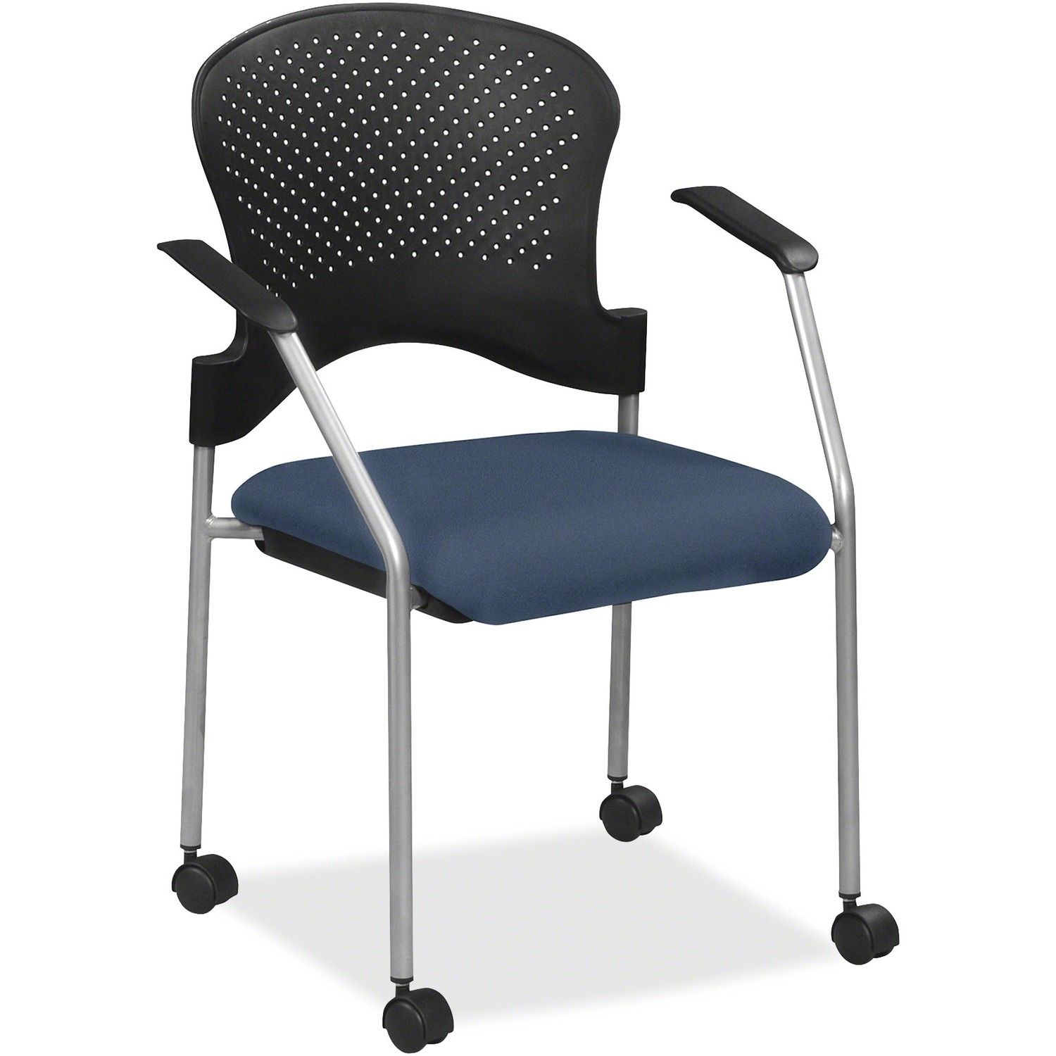 breeze FS8270 Stacking Chair Navy Fabric Seat, Navy Back, Gray Steel Frame, Four-legged Base, 1 Each