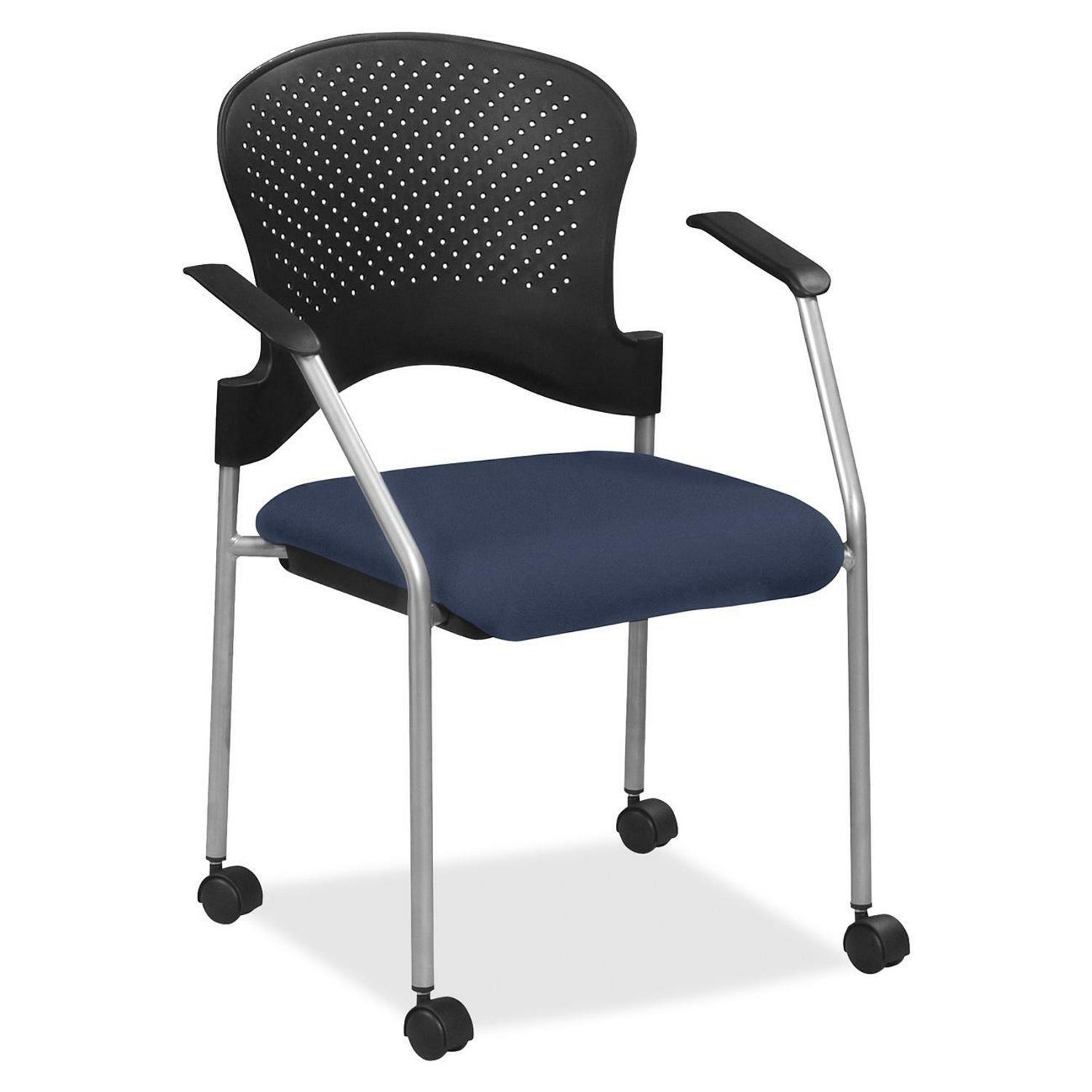breeze FS8270 Stacking Chair Blueberry Fabric Seat, Blueberry Back, Gray Steel Frame, Four-legged Base, 1 Each