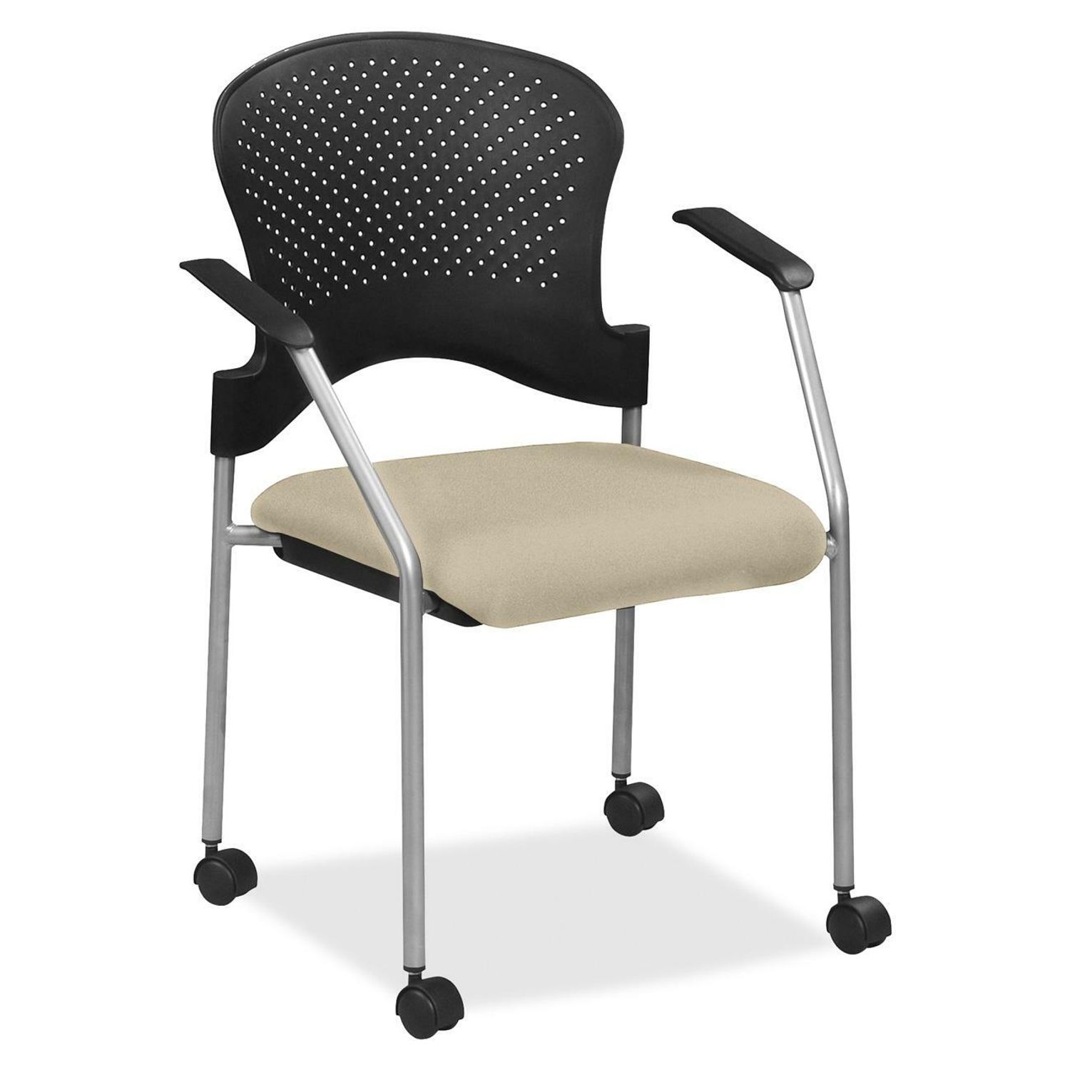 breeze FS8270 Stacking Chair Travertine Fabric Seat, Travertine Back, Gray Steel Frame, Four-legged Base, 1 Each