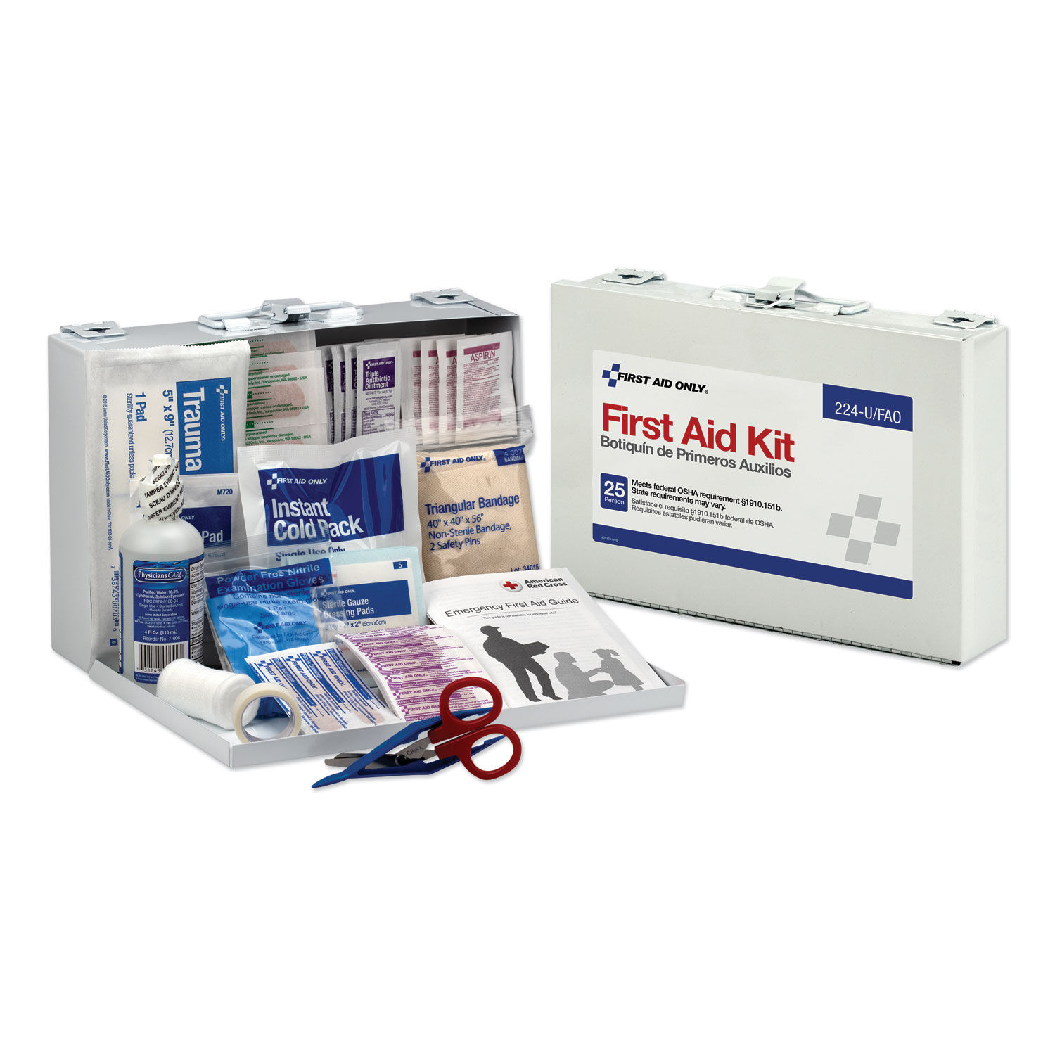 First Aid Kit for 25 People 104 Pieces, OSHA Compliant, Metal Case