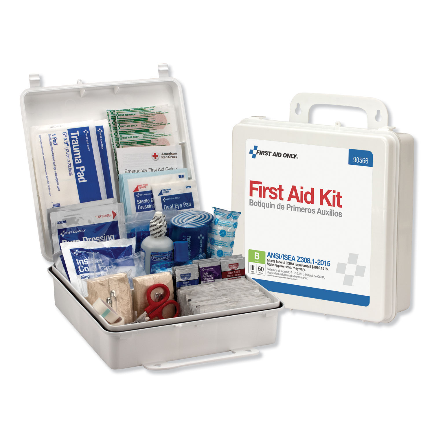 Bulk ANSI 2015 Compliant Class B Type III First Aid Kit for 50 People 199 Pieces, Plastic Case