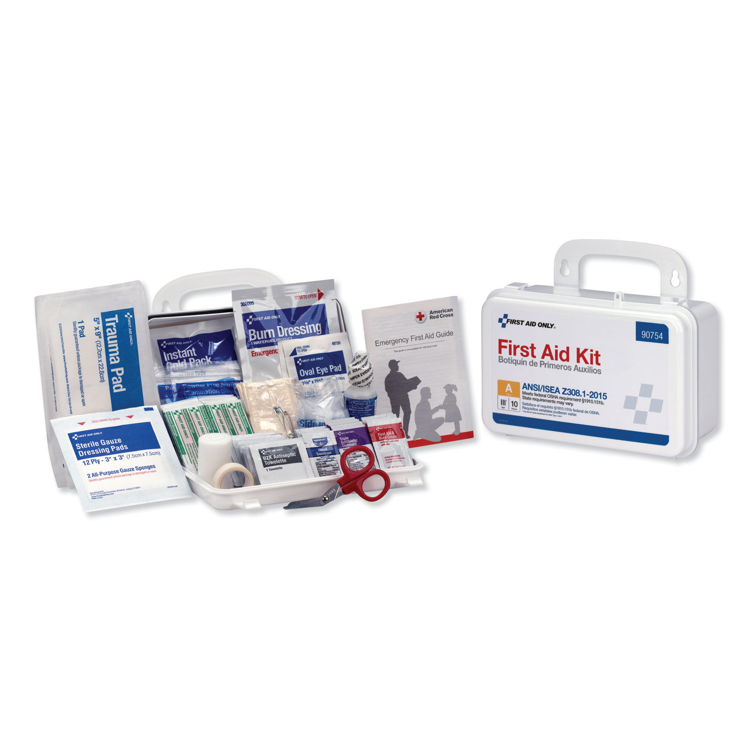 ANSI Class A 10 Person First Aid Kit 71 Pieces, Plastic Case