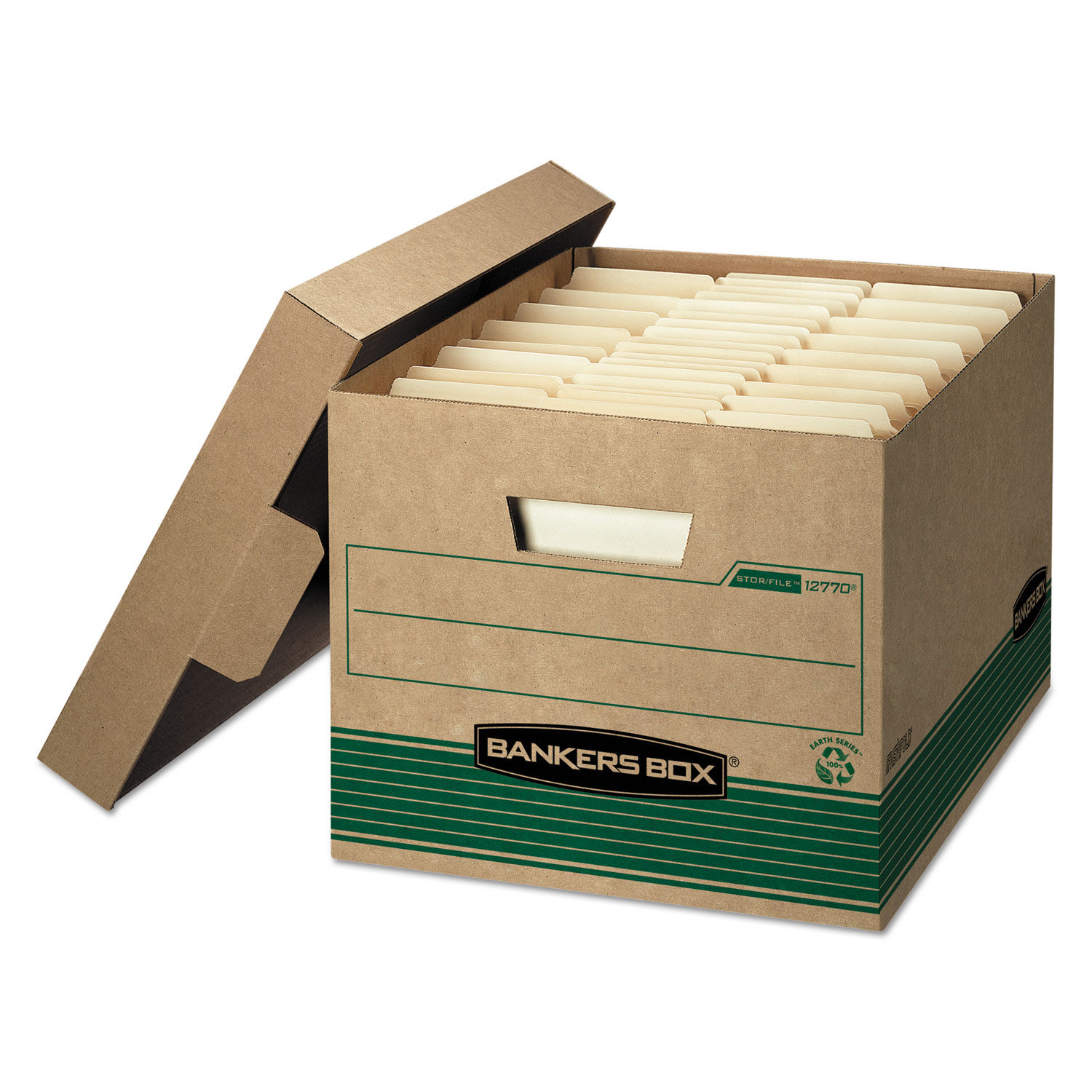 STOR/FILE Medium-Duty 100% Recycled Storage Boxes Letter/Legal Files, 12.5" x 16.25" x 10.25", Kraft/Green, 12/Carton