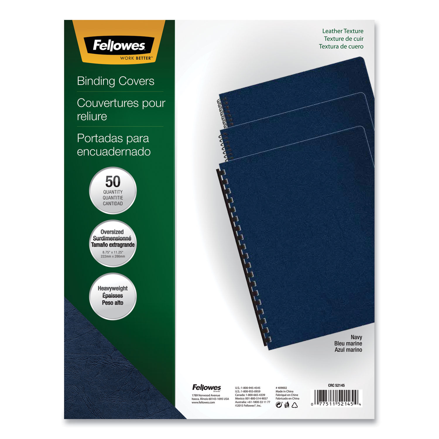 Executive Leather-Like Presentation Cover Navy, 11.25 x 8.75, Unpunched, 50/Pack