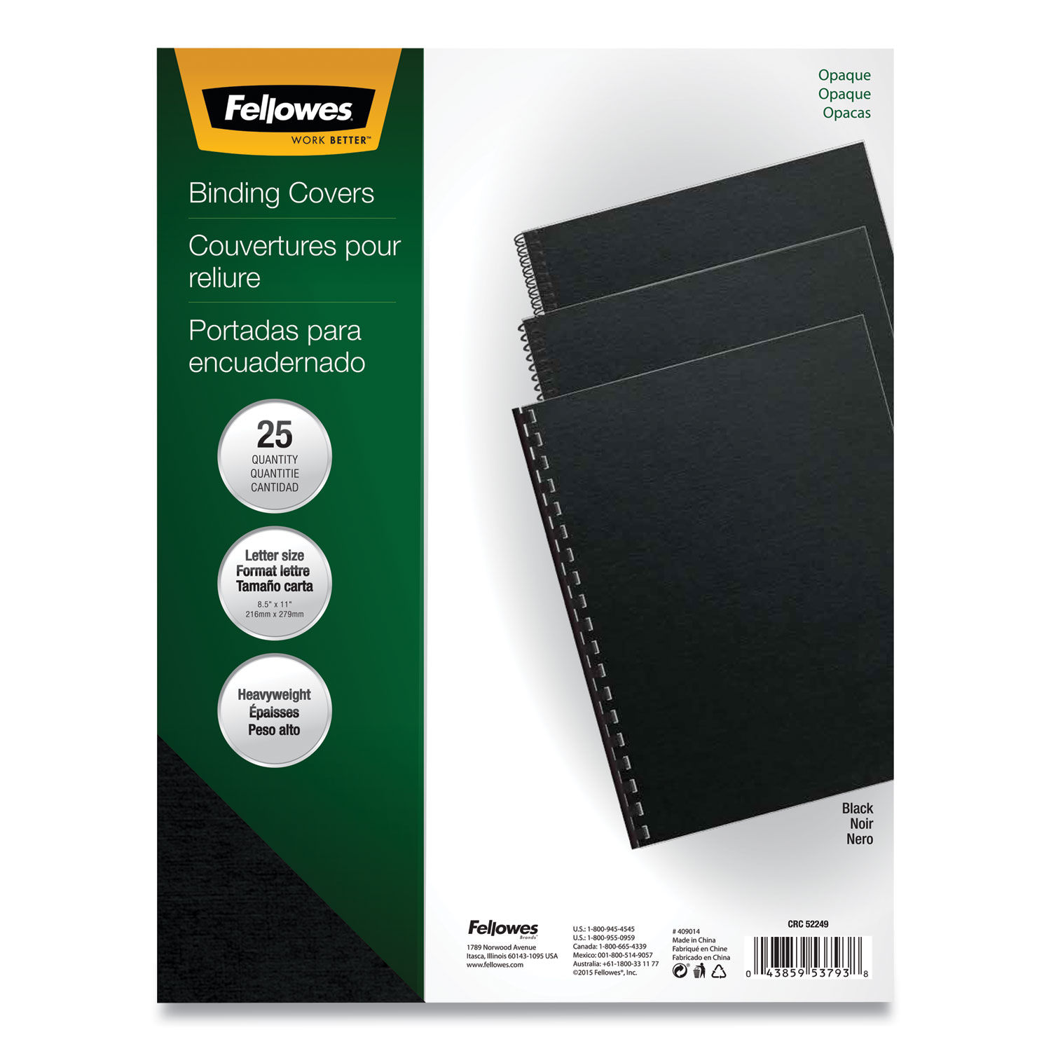 Futura Presentation Covers for Binding Systems Opaque Black, 11 x 8.5, Unpunched, 25/Pack