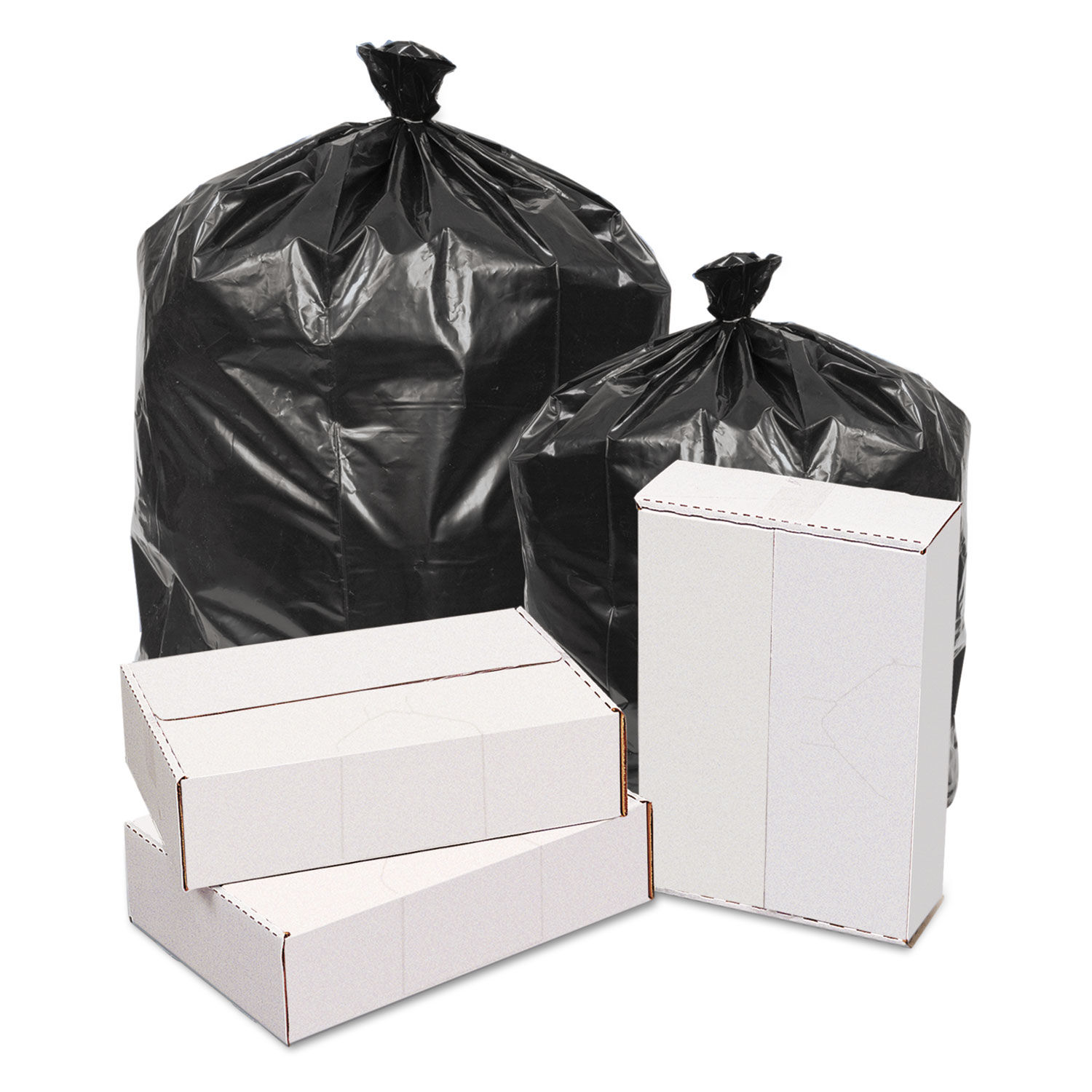 Waste Can Liners 60 gal, 1.6 mil, 38" x 58", Black, 10 Bags/Roll, 10 Rolls/Carton