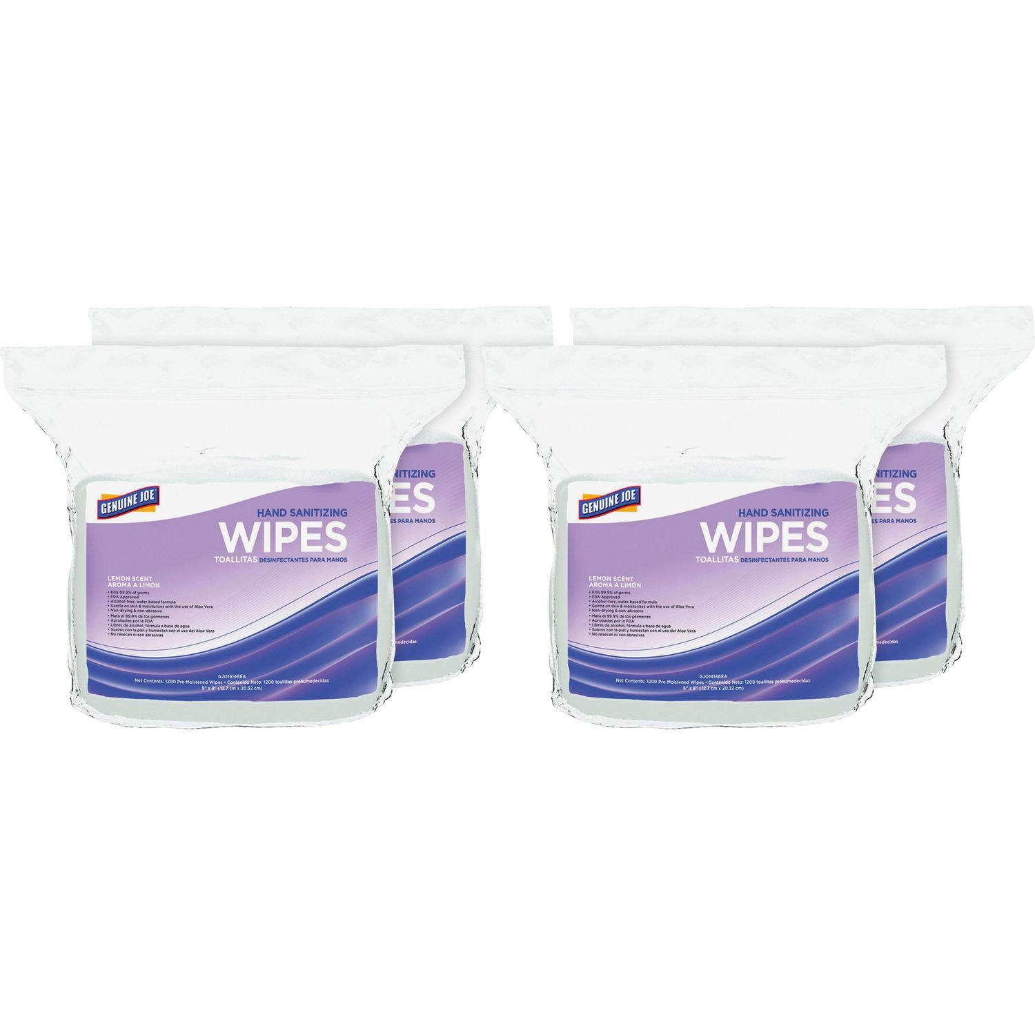 Alcohol-free Hand Sanitizing Wipes 7" x 6", White, Alcohol-free, Lint-free, Non-abrasive, For Hand, 1200 Per Bag, 4 / Carton