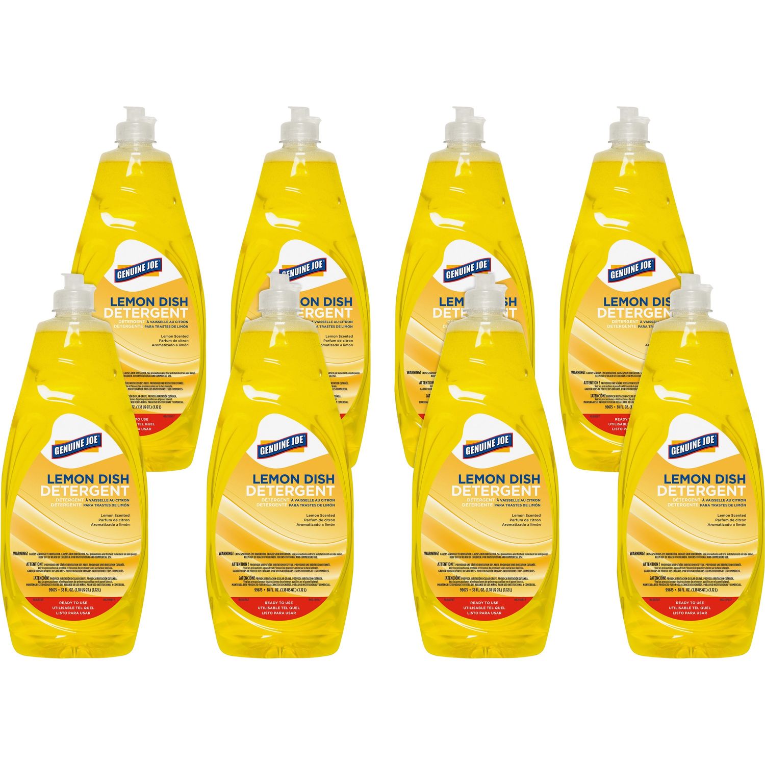 Lemon Dish Detergent Concentrate Liquid, 38 fl oz (1.2 quart), Lemon Scent, 8 / Carton, Yellow
