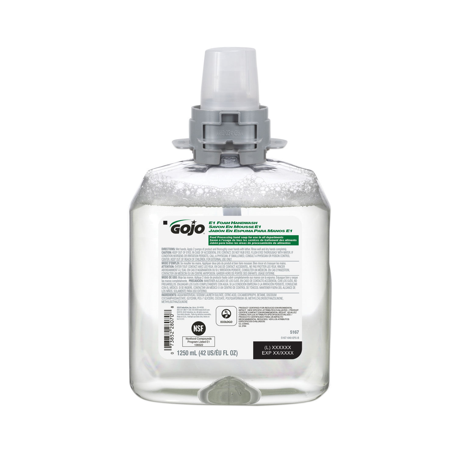 E1 Foam Handwash Fragrance-Free, 1,250 mL, 4/Carton