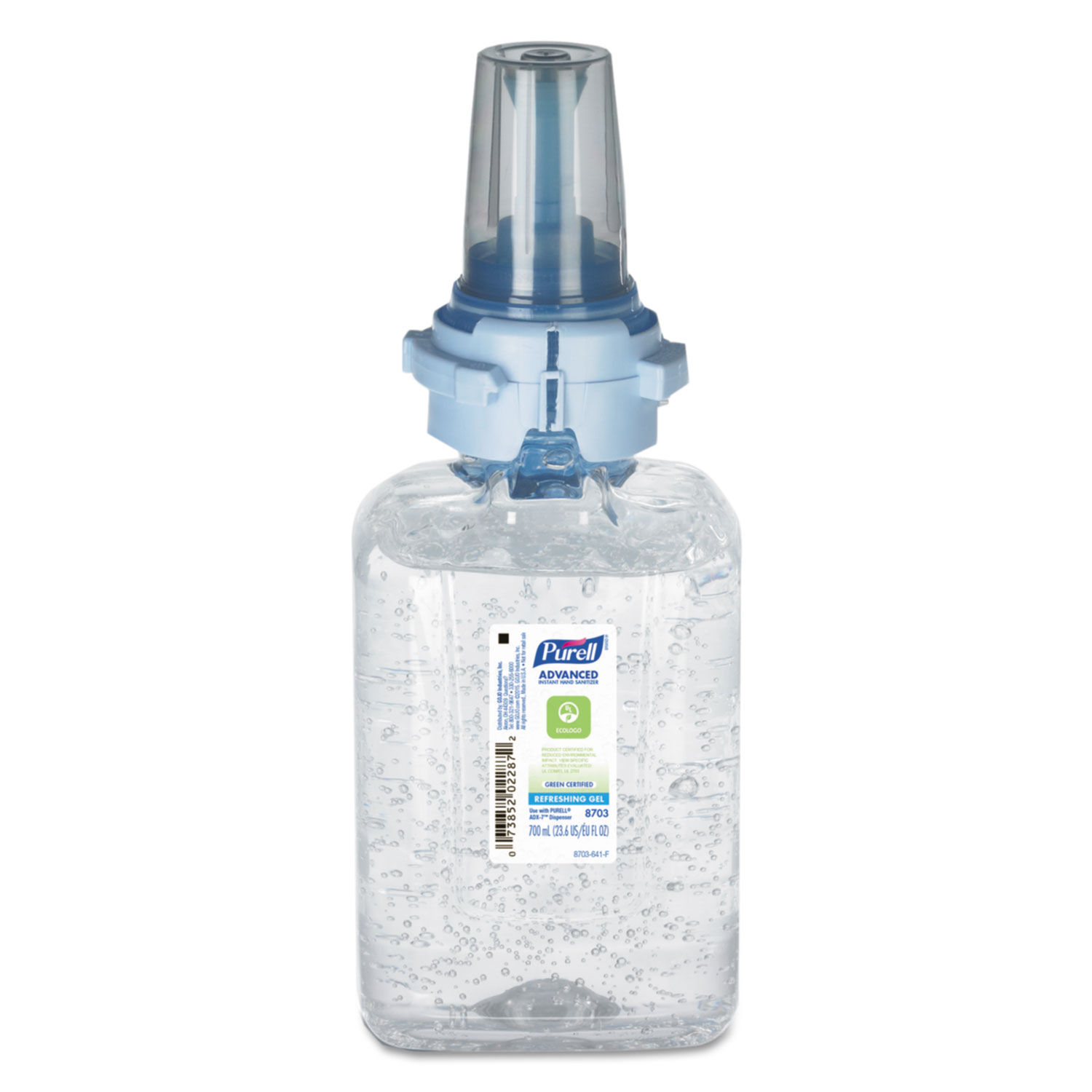 Advanced Hand Sanitizer Green Certified Gel Refill  For ADX-7 Dispensers, 700 mL, Fragrance-Free