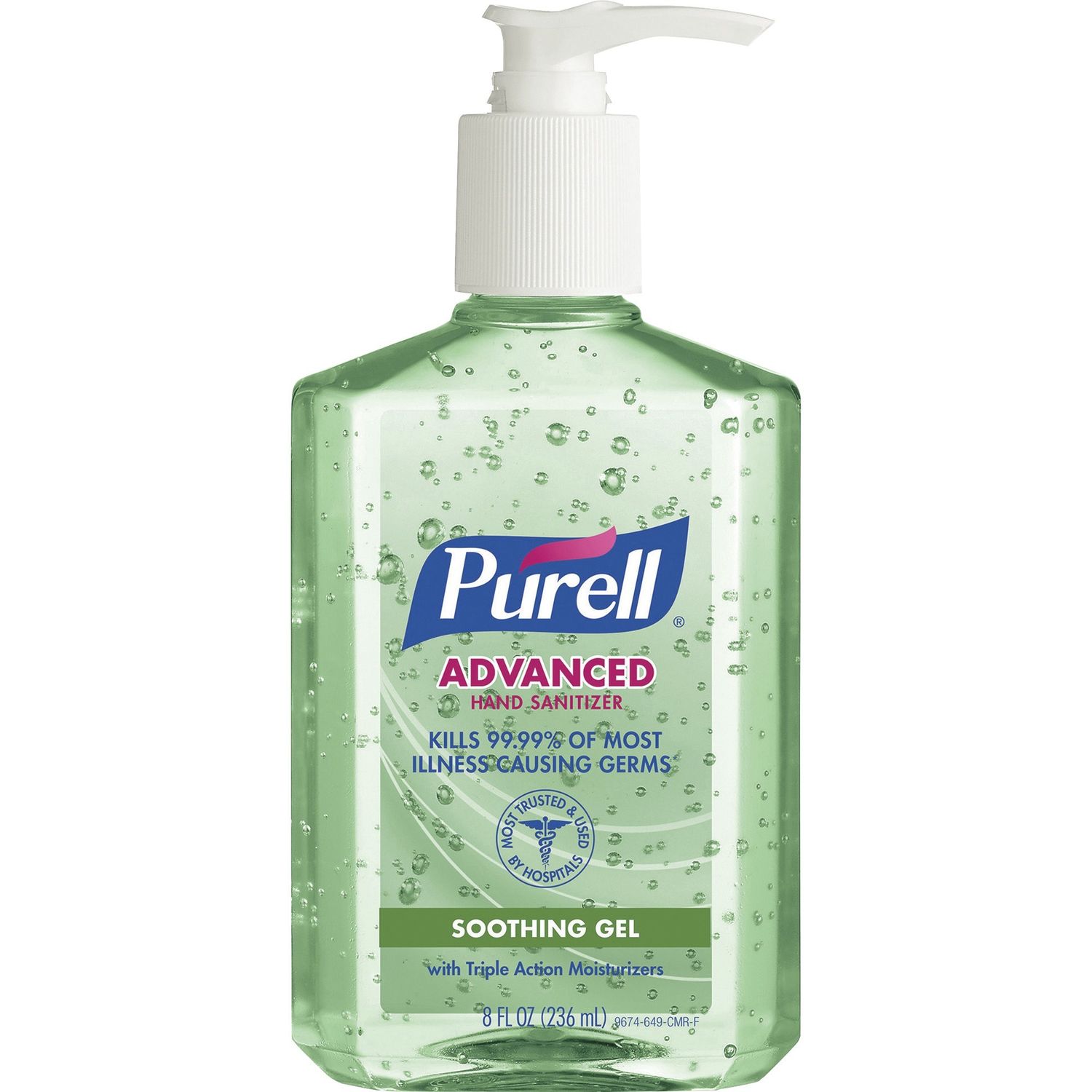 Sanitizing Gel 8 fl oz (236.6 mL), Pump Bottle Dispenser, Kill Germs, Hand, Skin, Green, Residue-free, Non-sticky, 1 Each