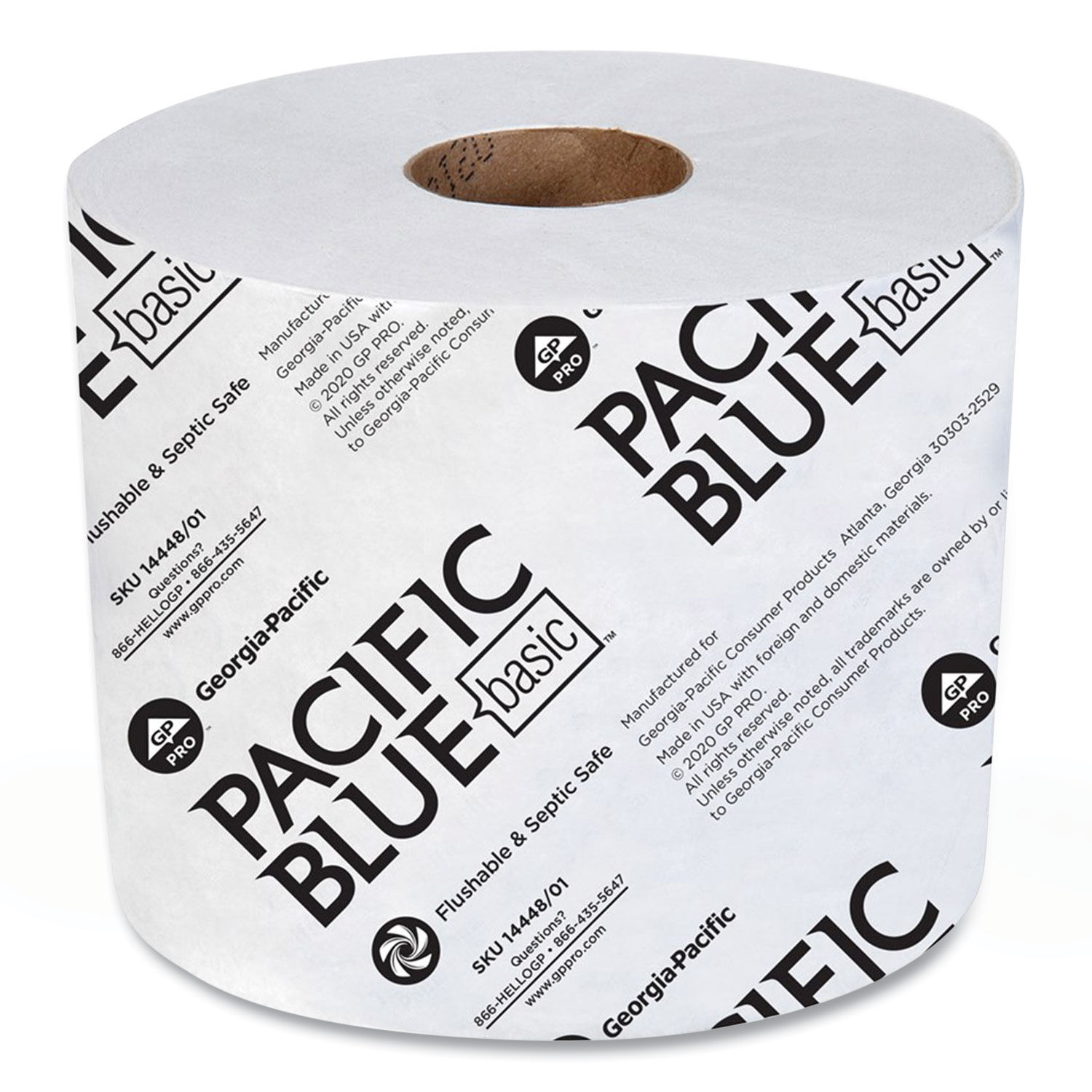 Pacific Blue Basic High-Capacity Bathroom Tissue Septic Safe, 1-Ply, White, 1,500/Roll, 48/Carton