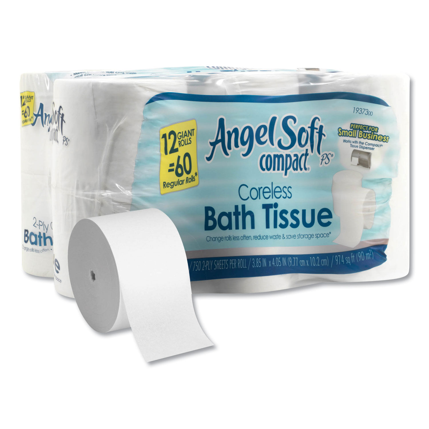 Angel Soft ps Compact Coreless Bath Tissue Septic Safe, 2-Ply, White, 750 Sheets/Roll, 12 Rolls/Carton