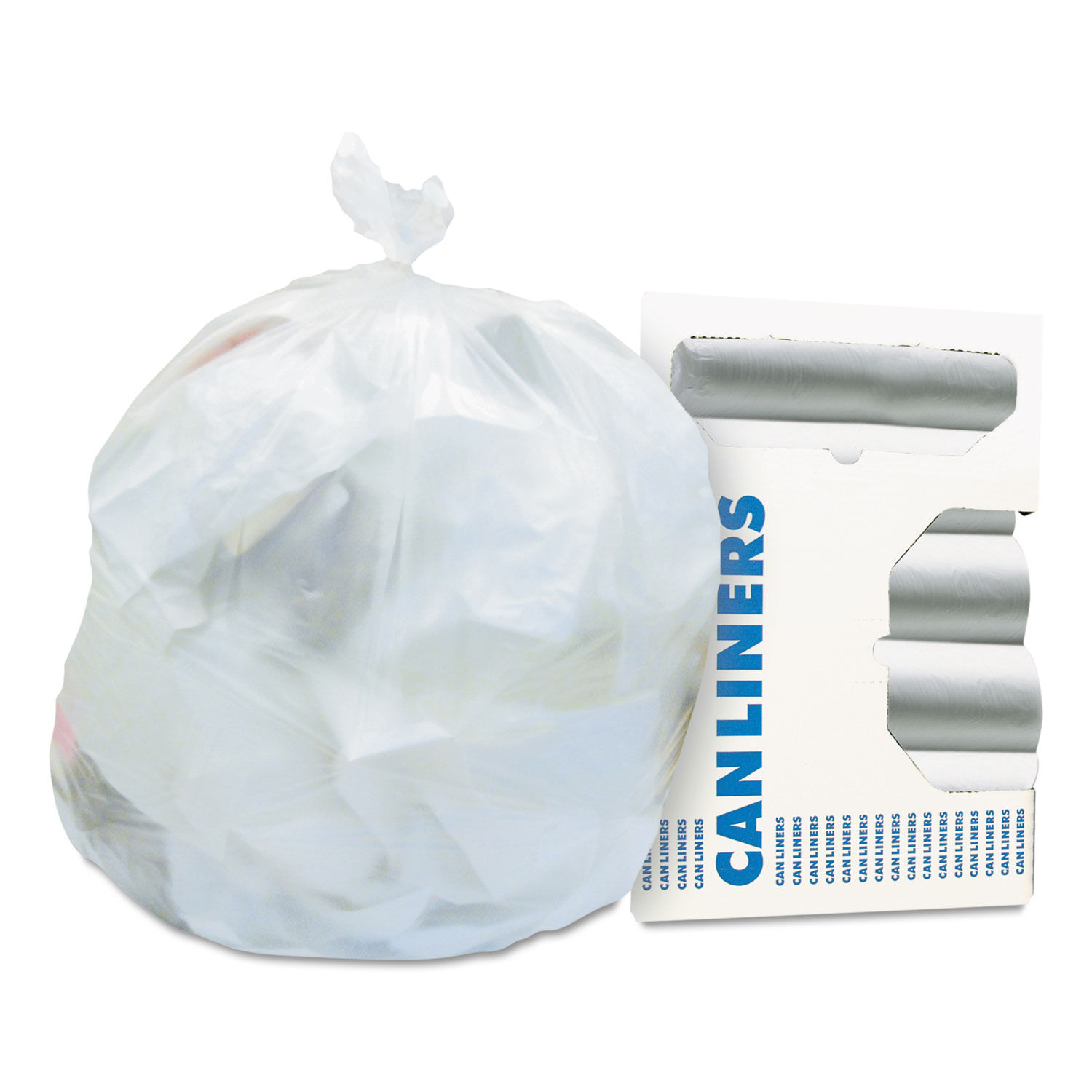 High-Density Waste Can Liners 16 gal, 6 microns, 24" x 33", Natural, 50 Bags/Roll, 20 Rolls/Carton