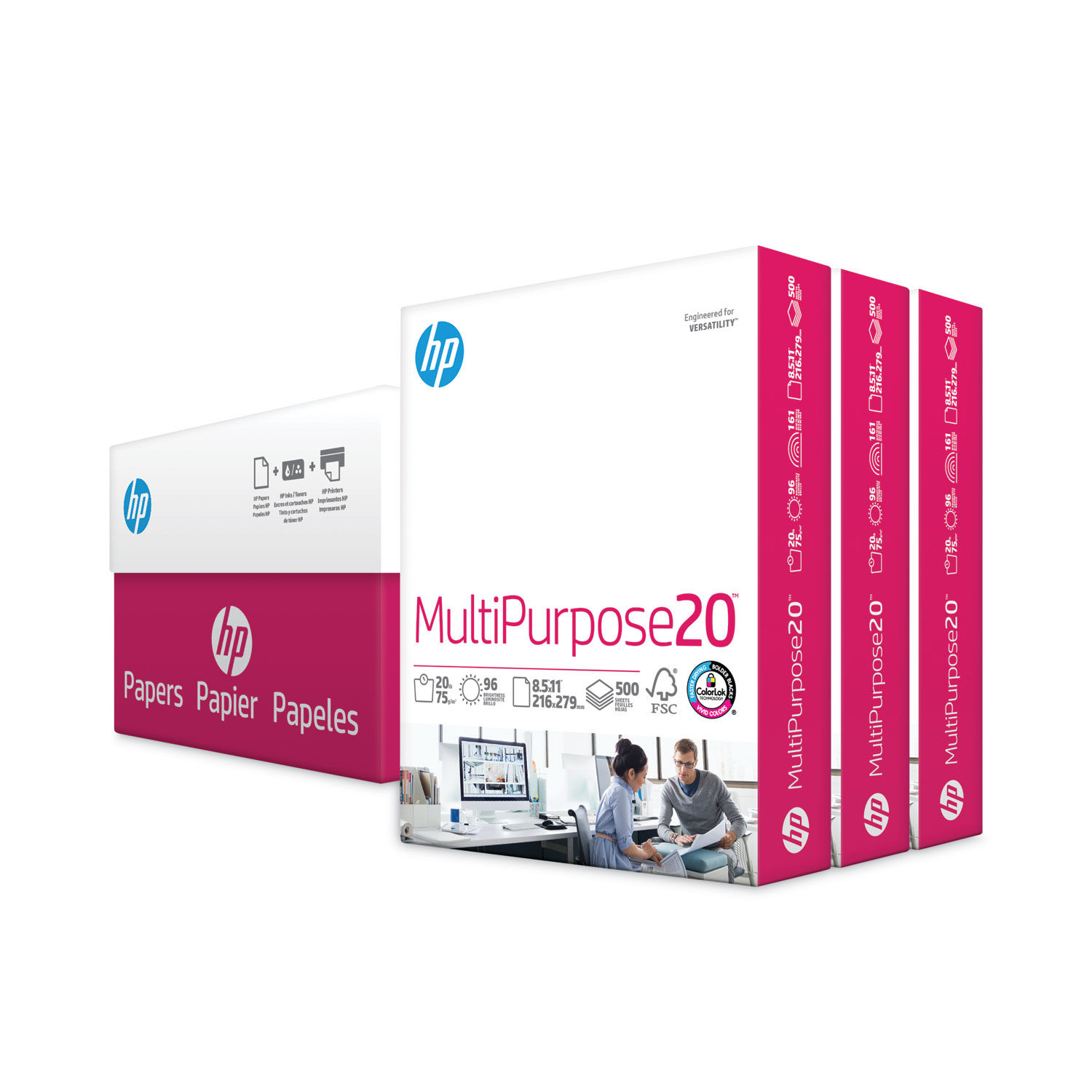 MultiPurpose20 Paper 96 Bright, 20 lb Bond Weight, 8.5 x 11, White, 500 Sheets/Ream, 3 Reams/Carton