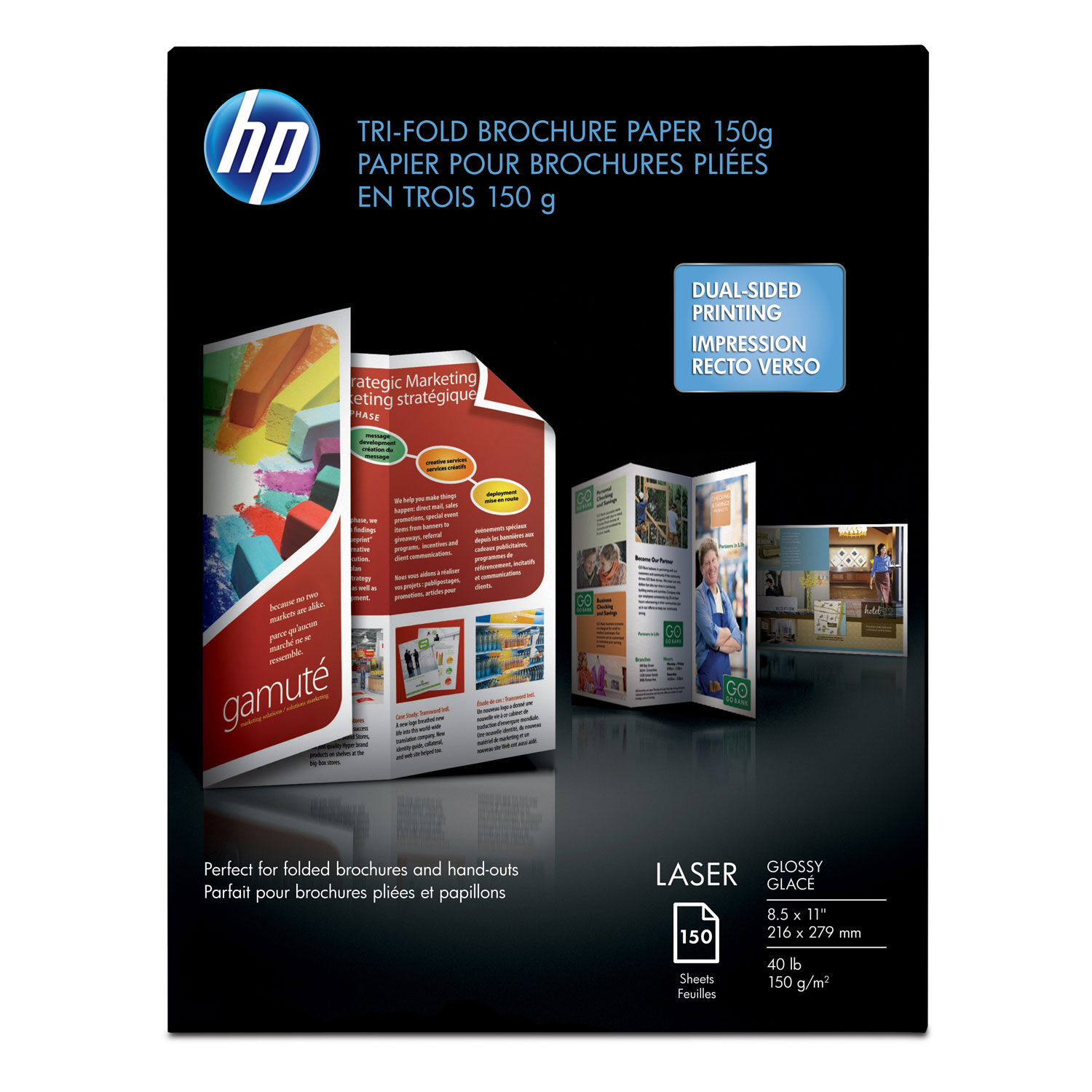 Laser Glossy Tri-Fold Brochure Paper 97 Bright, 40 lb Bond Weight, 8.5 x 11, White, 150/Pack