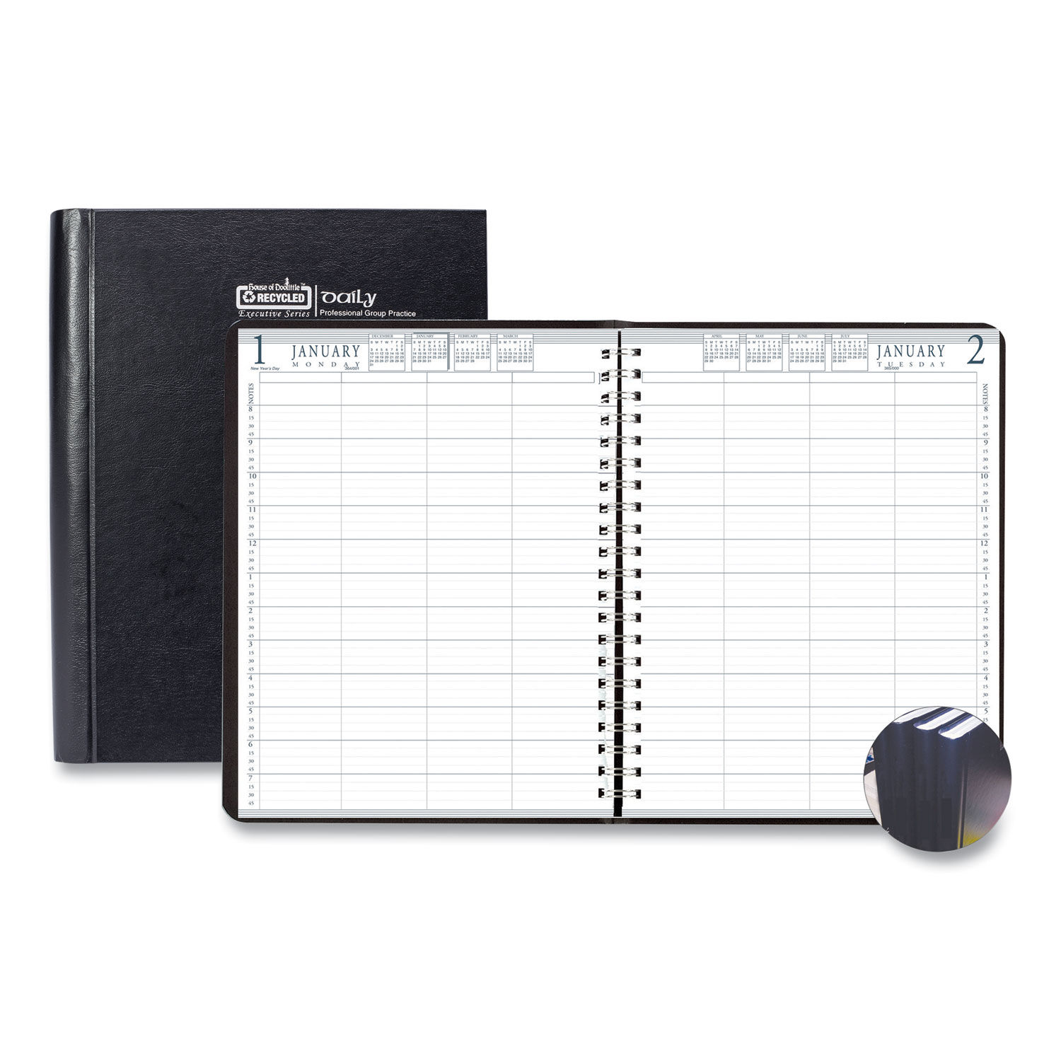 Executive Series Four-Person Group Practice Daily Appointment Book 11 x 8.5, Black Hard Cover, 12-Month (Jan to Dec): 2024