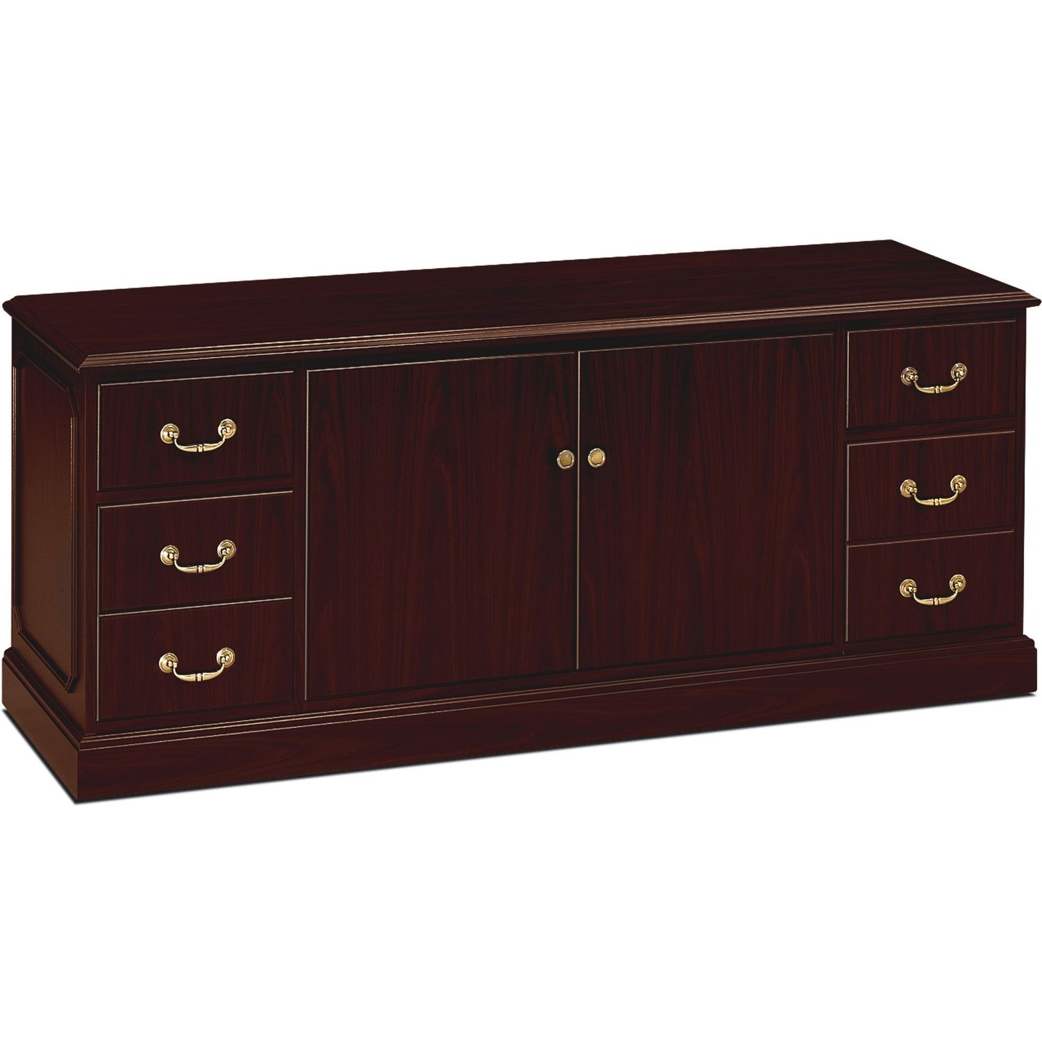 94000 Series Double Credenza 72"W, Laminated Rectangle Top, 4 Drawers x 72" Table Top Width x 24" Table Top Depth x 1.13" Table Top Thickness, 29.50" Height, Mahogany