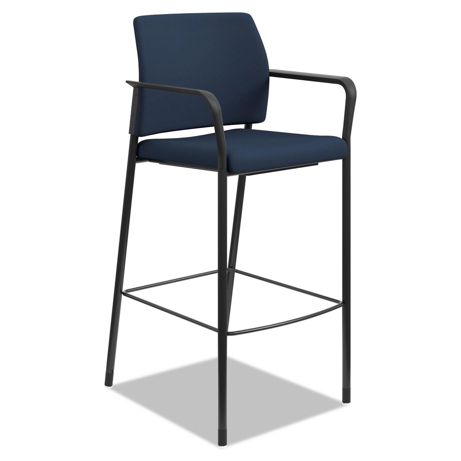 Accommodate Series Cafe Stool with Fixed Arms Supports Up to 300 lb, 30" Seat Height, Navy Seat/Back, Black Base