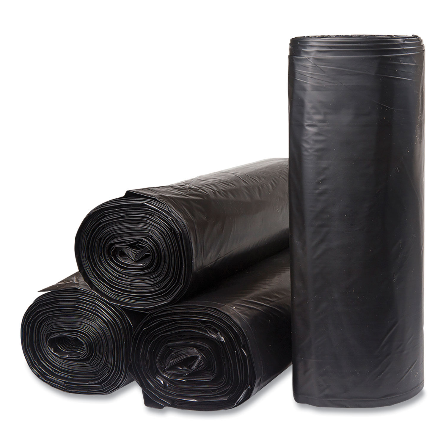Low-Density Commercial Can Liners 45 gal, 1.2 mil, 40" x 46", Black, 10 Bags/Roll, 10 Rolls/Carton
