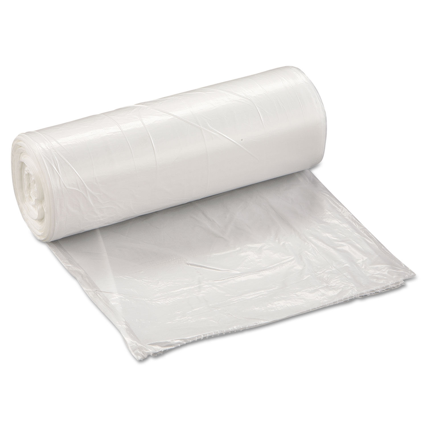 Low-Density Commercial Can Liners 10 gal, 0.35 mil, 24" x 24", Clear, 50 Bags/Roll, 20 Rolls/Carton