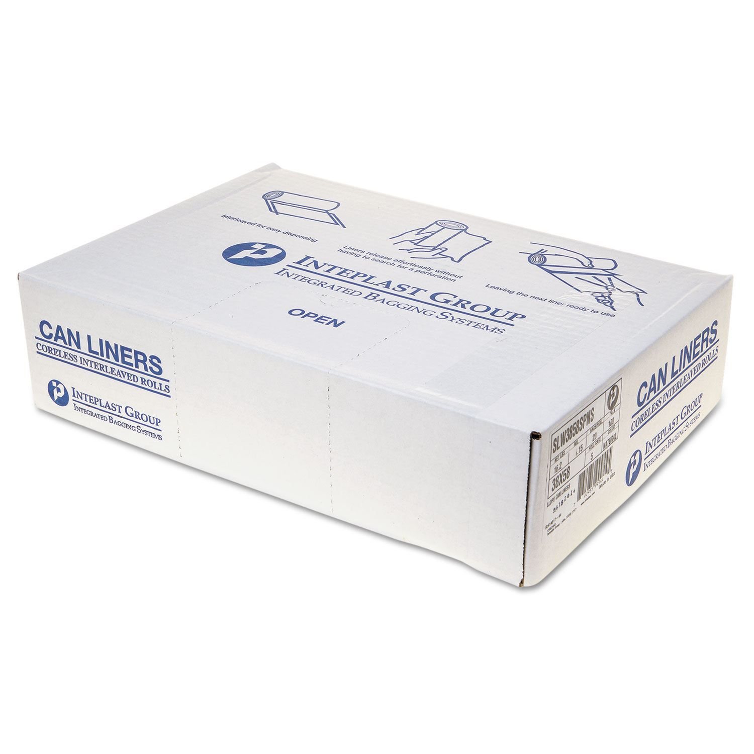 Low-Density Commercial Can Liners 60 gal, 1.15 mil, 38" x 58", Clear, 20 Bags/Roll, 5 Rolls/Carton