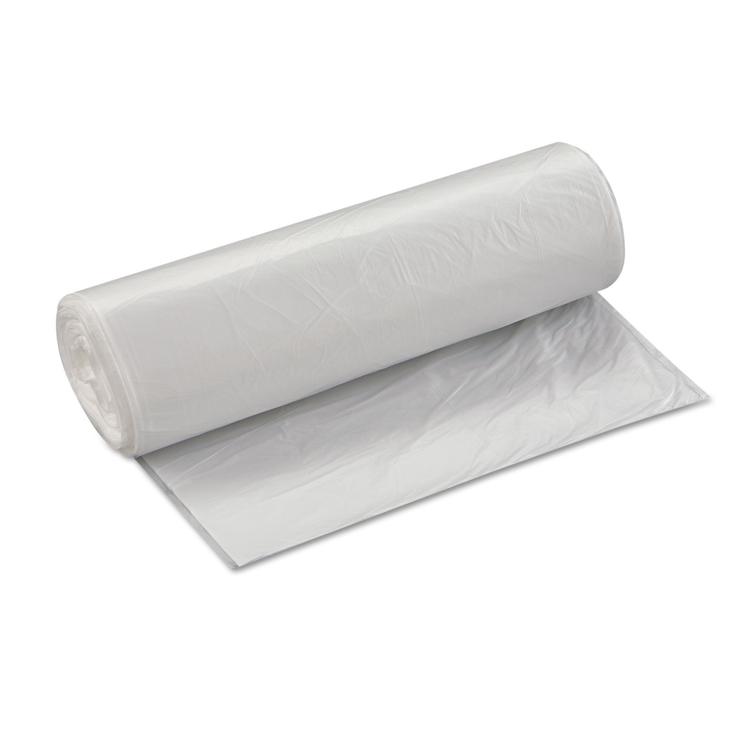 High-Density Commercial Can Liners Value Pack 60 gal, 12 microns, 38" x 58", Clear, 25 Bags/Roll, 8 Rolls/Carton