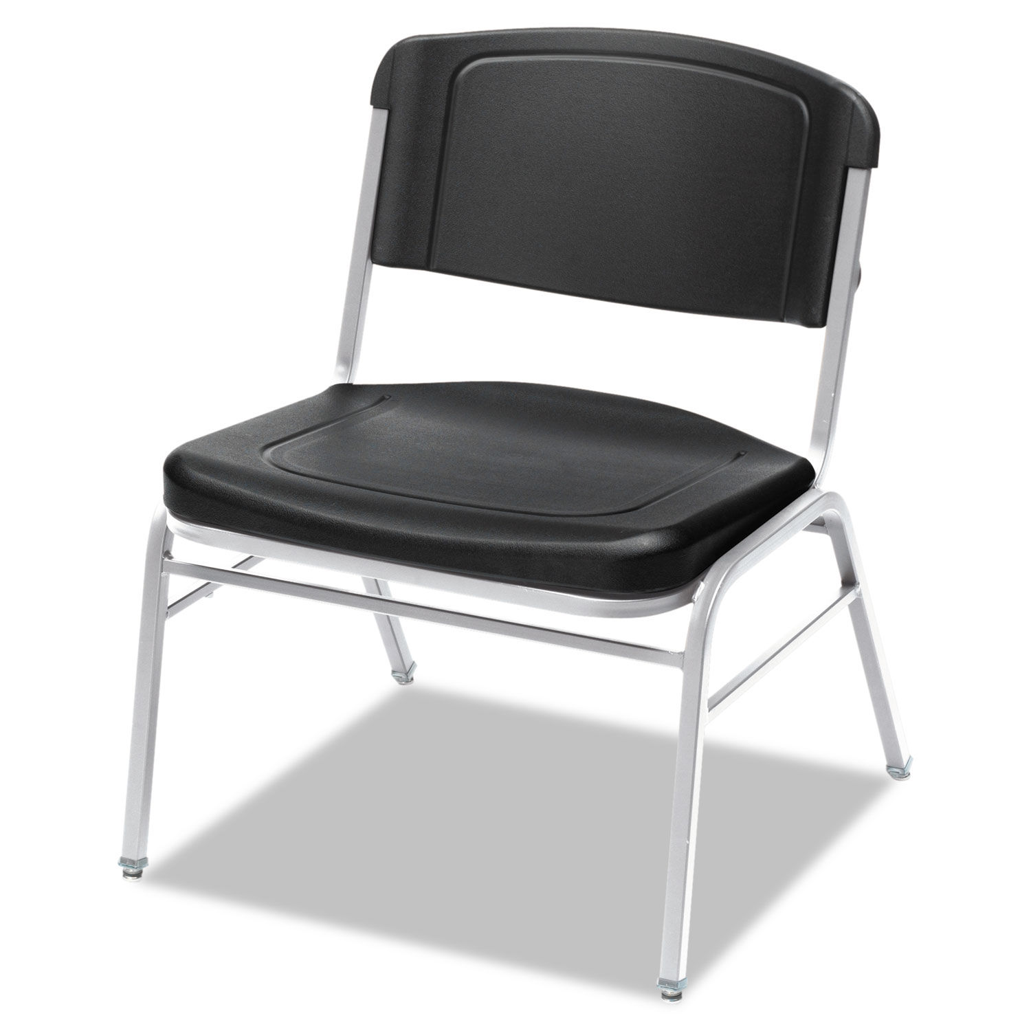 Rough n Ready Wide-Format Big and Tall Stack Chair Supports 500lb, 18.5" Seat Height, Black Seat/Back, Silver Base, 4/Carton