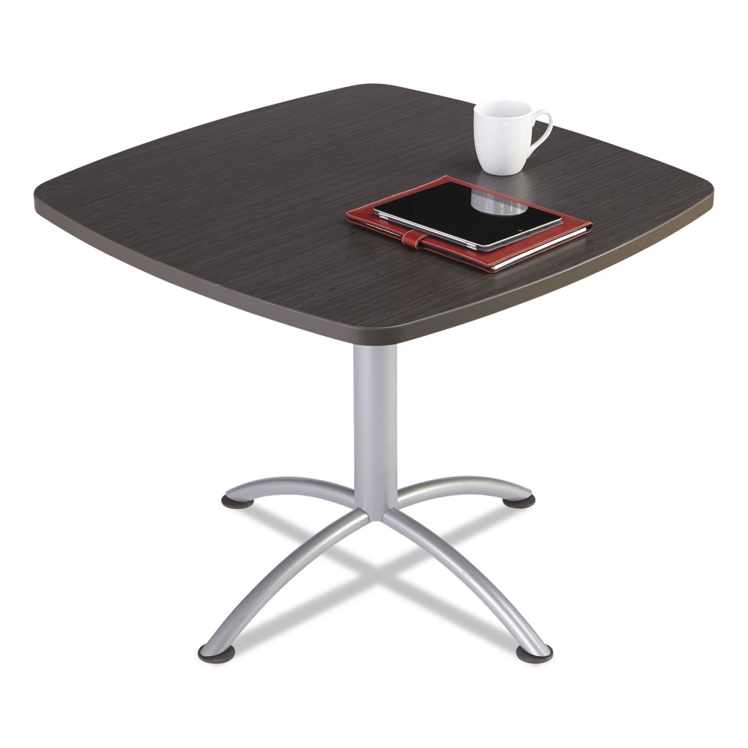 iLand Table Cafe-Height, Square Top, Contoured Edges, 36w x 36d x 29h, Gray Walnut/Silver