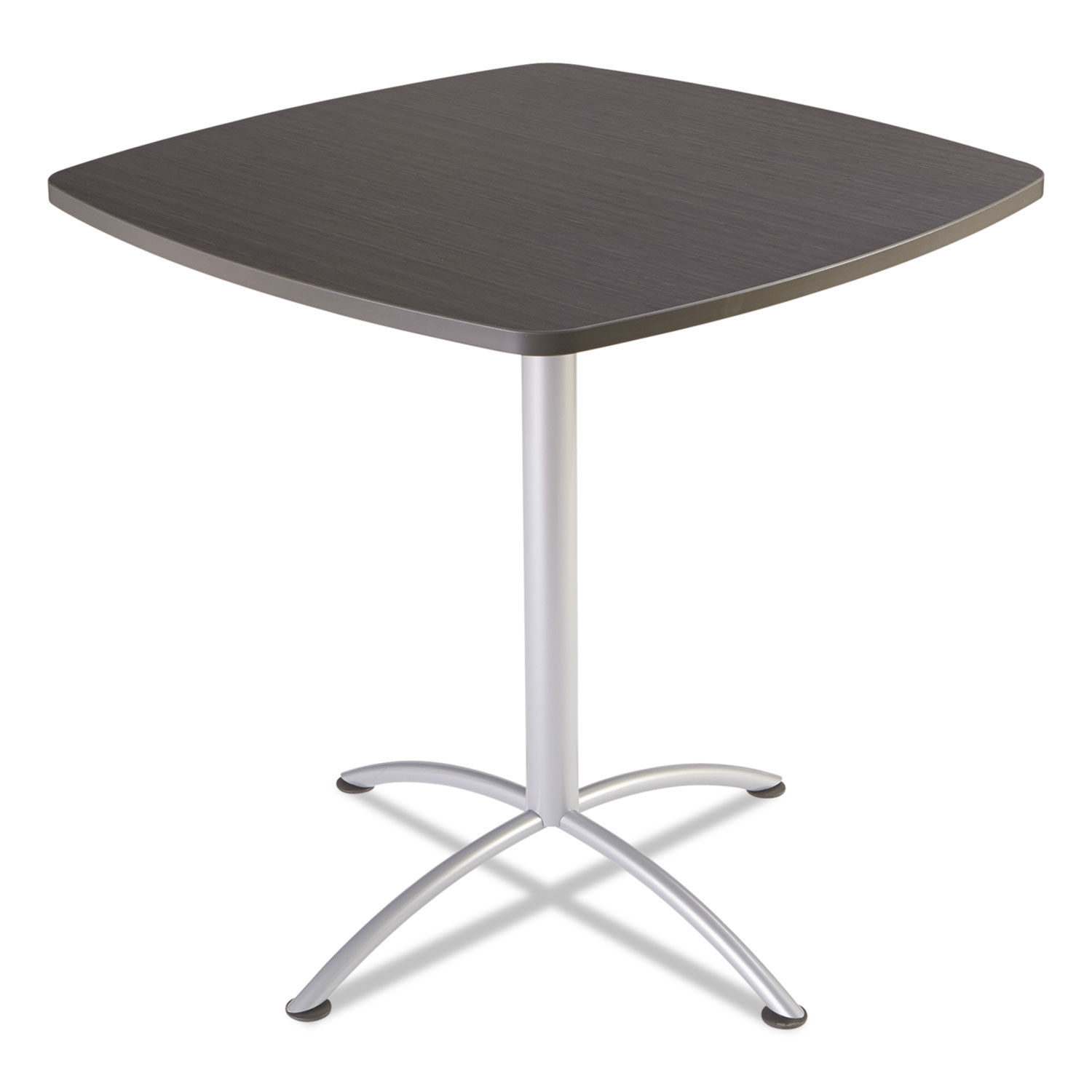 iLand Table Bistro-Height, Square Top, Contoured Edges, 42w x 42d x 42h, Gray Walnut/Silver