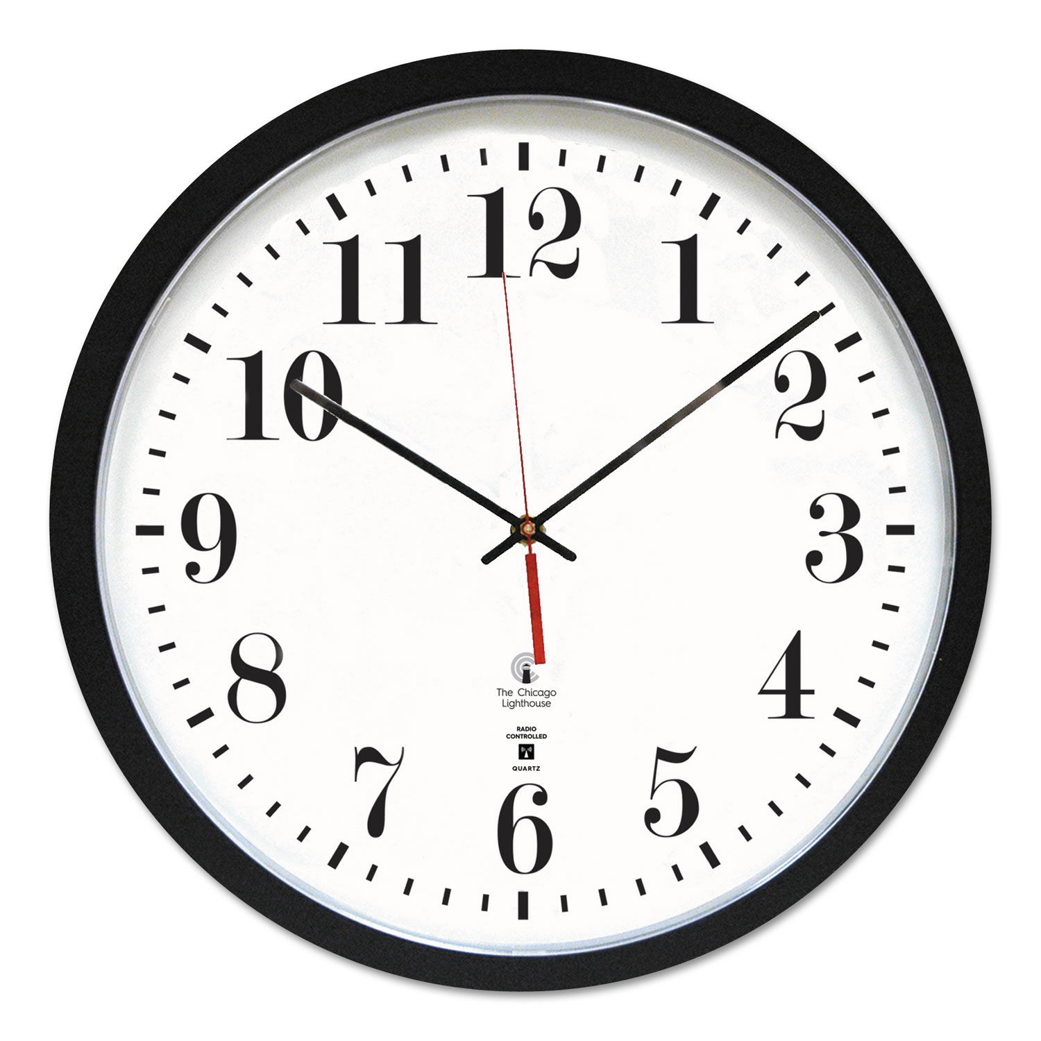 Black ATOMIC Contemporary Clock 16.5" Overall Diameter, Black Case, 1 AA (sold separately)