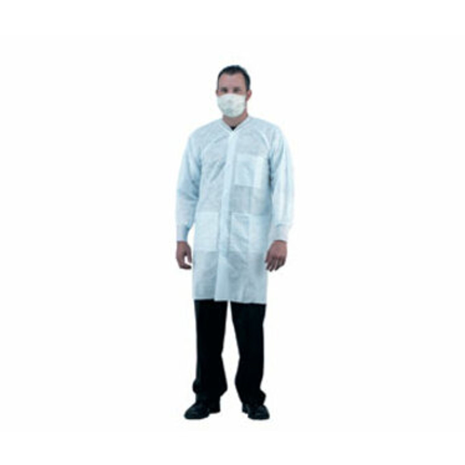 PE Coated Disposable Lab Coat Without Pockets Extra Extra Large (XXL) Size For Unisex, 42" Length, White, Polyethylene, Polypropylene