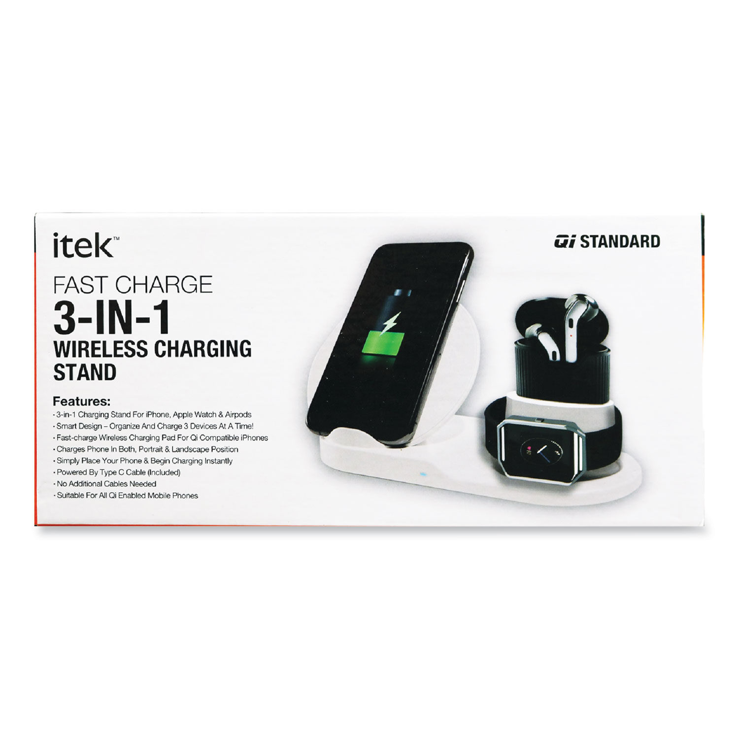 3-in-1 Qi Wireless Charging Stand USB-C Cable, Black